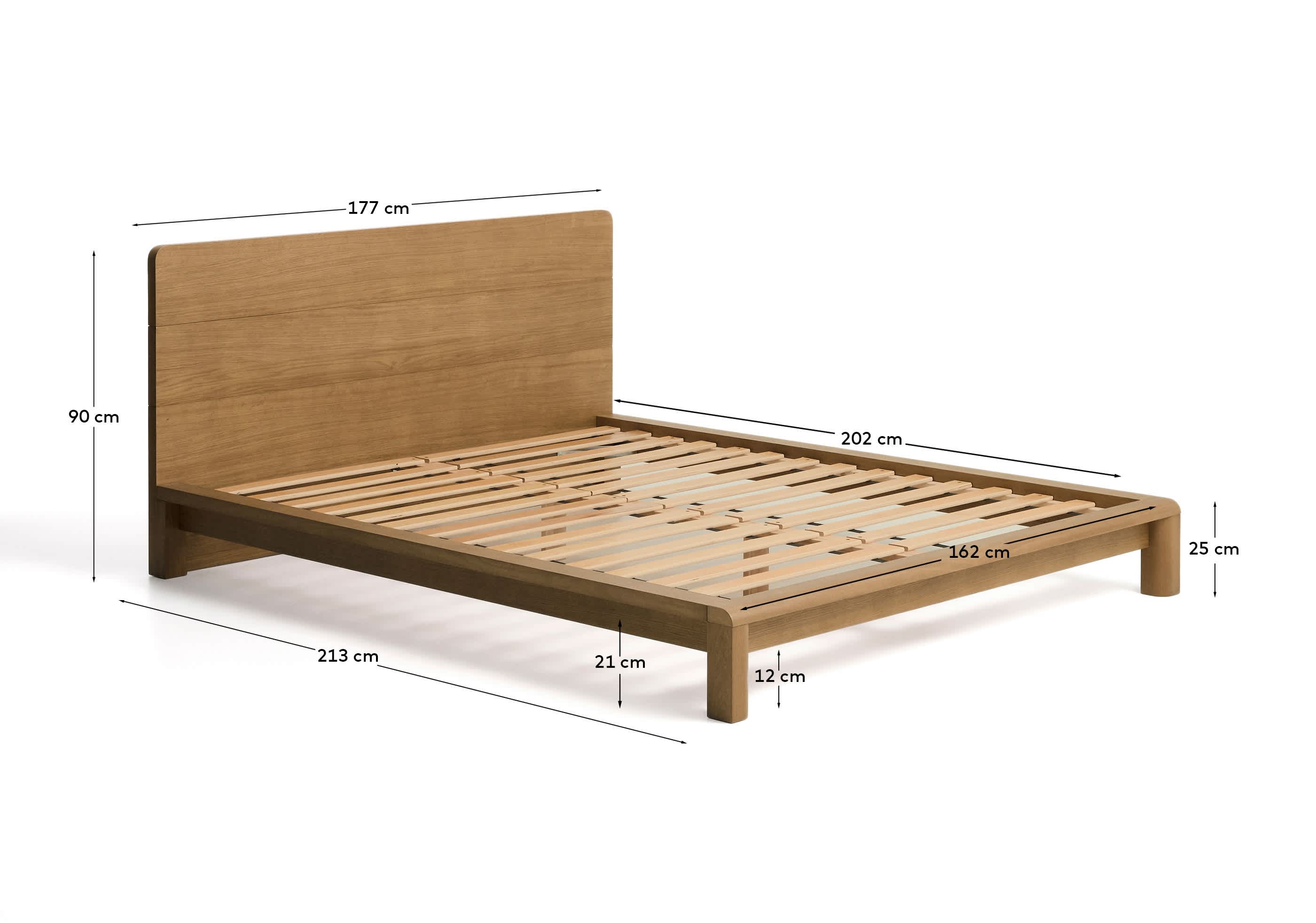 Arelida bed made of oak veneer and solid oak wood with light brown finish for 160 x 200 cm mattress FSC Mix Credit