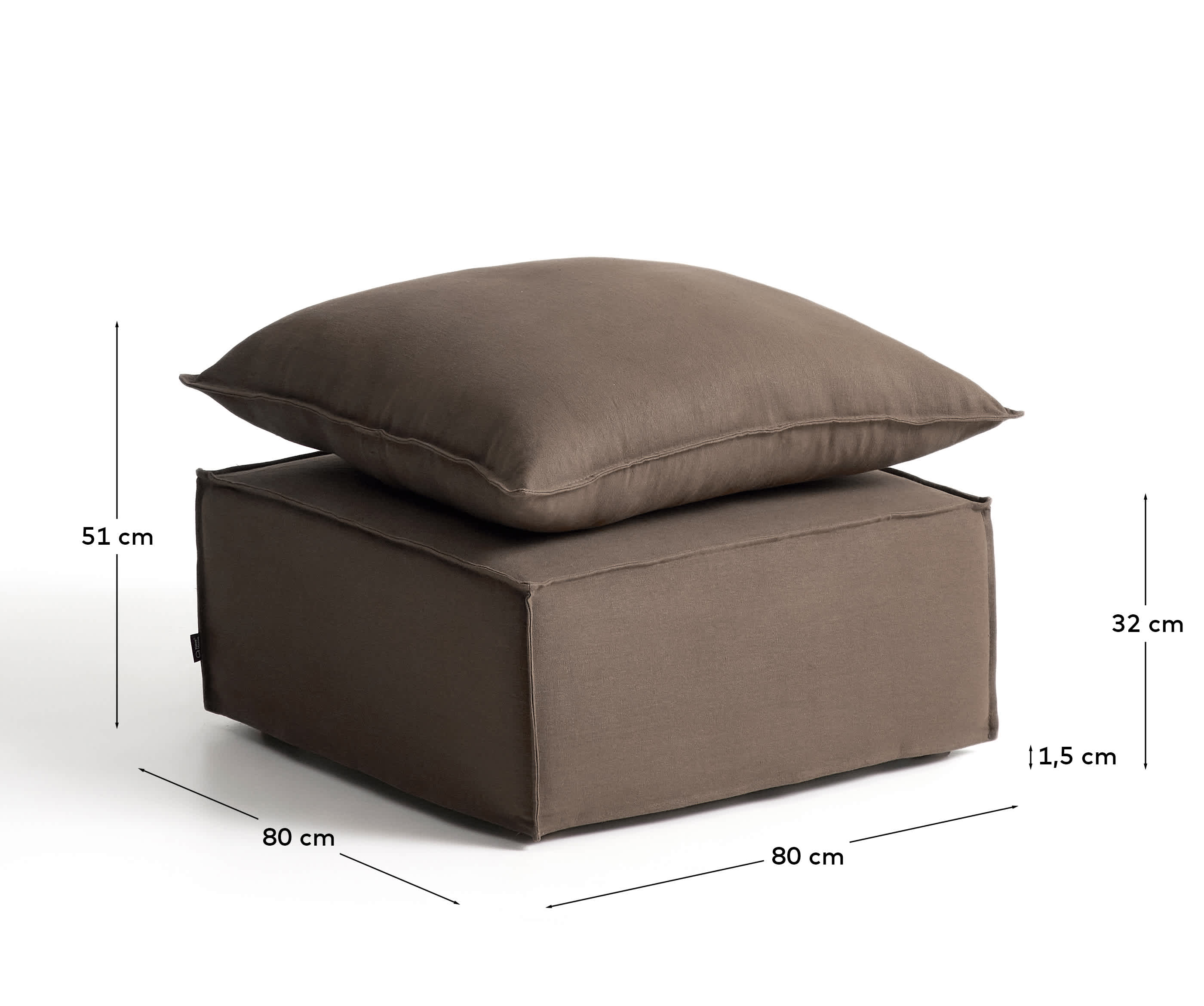 Anarela 100% taupe linen footrest with removable cover and cushion 80 x 80cm FSC Mix Credit