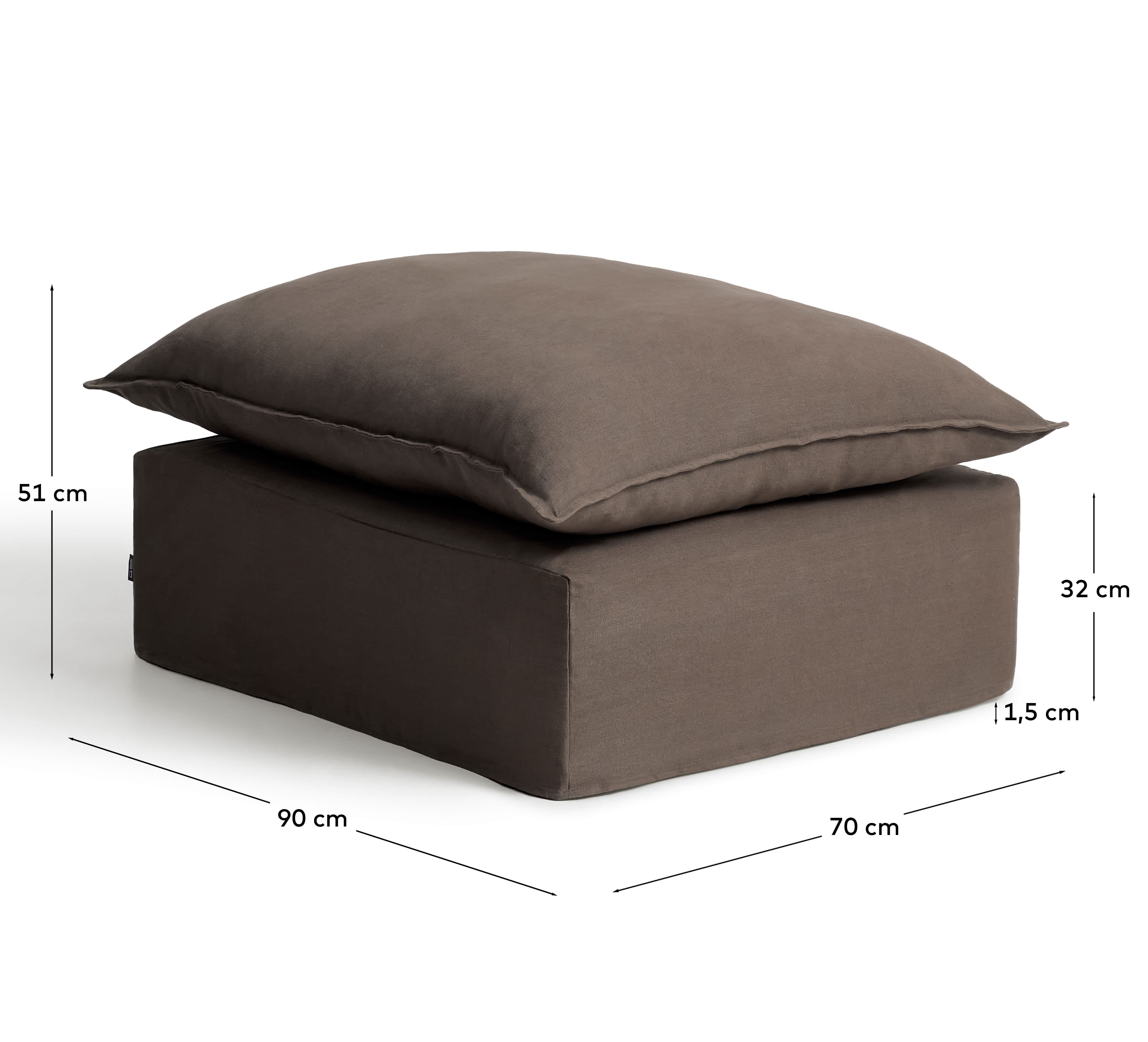 Anarela 100% taupe linen end pouffe with removable cover 90 x 107cm FSC Mix Credit
