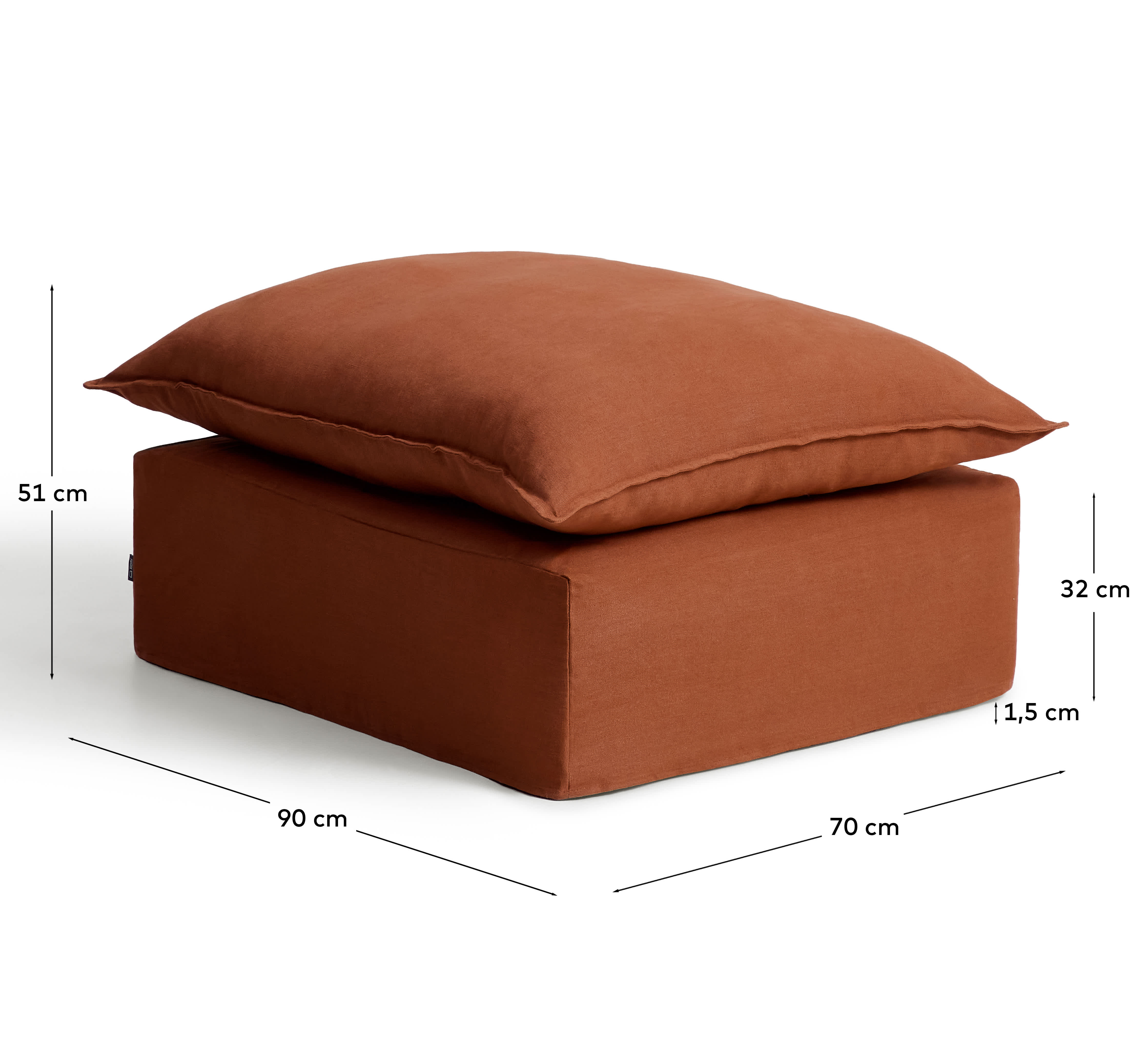 Anarela 100% terracotta linen end pouffe with removable cover 90 x 107cm FSC Mix Credit