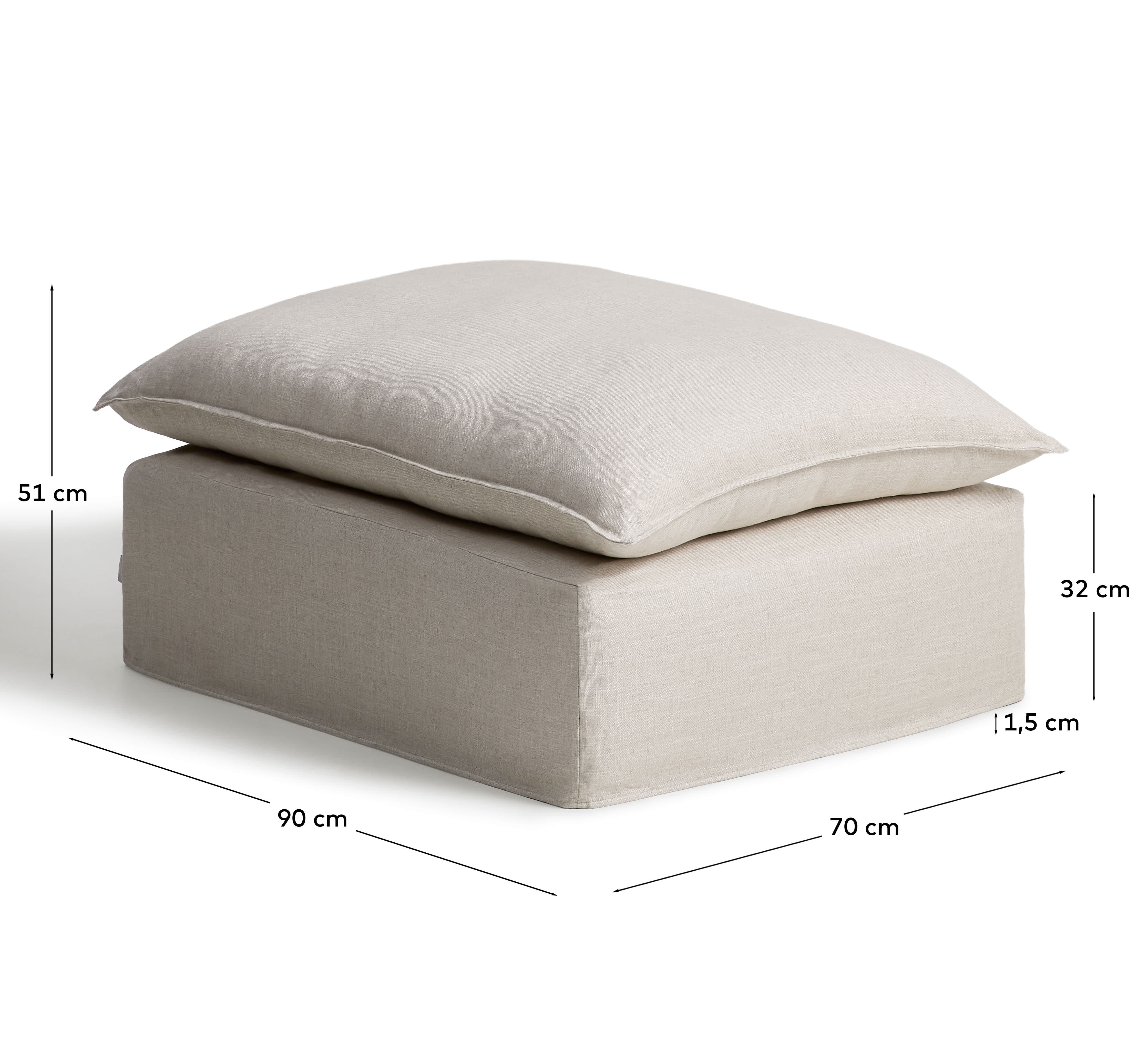 Anarela beige linen and viscose end pouffe with removable cover 90 x 107cm FSC Mix Credit