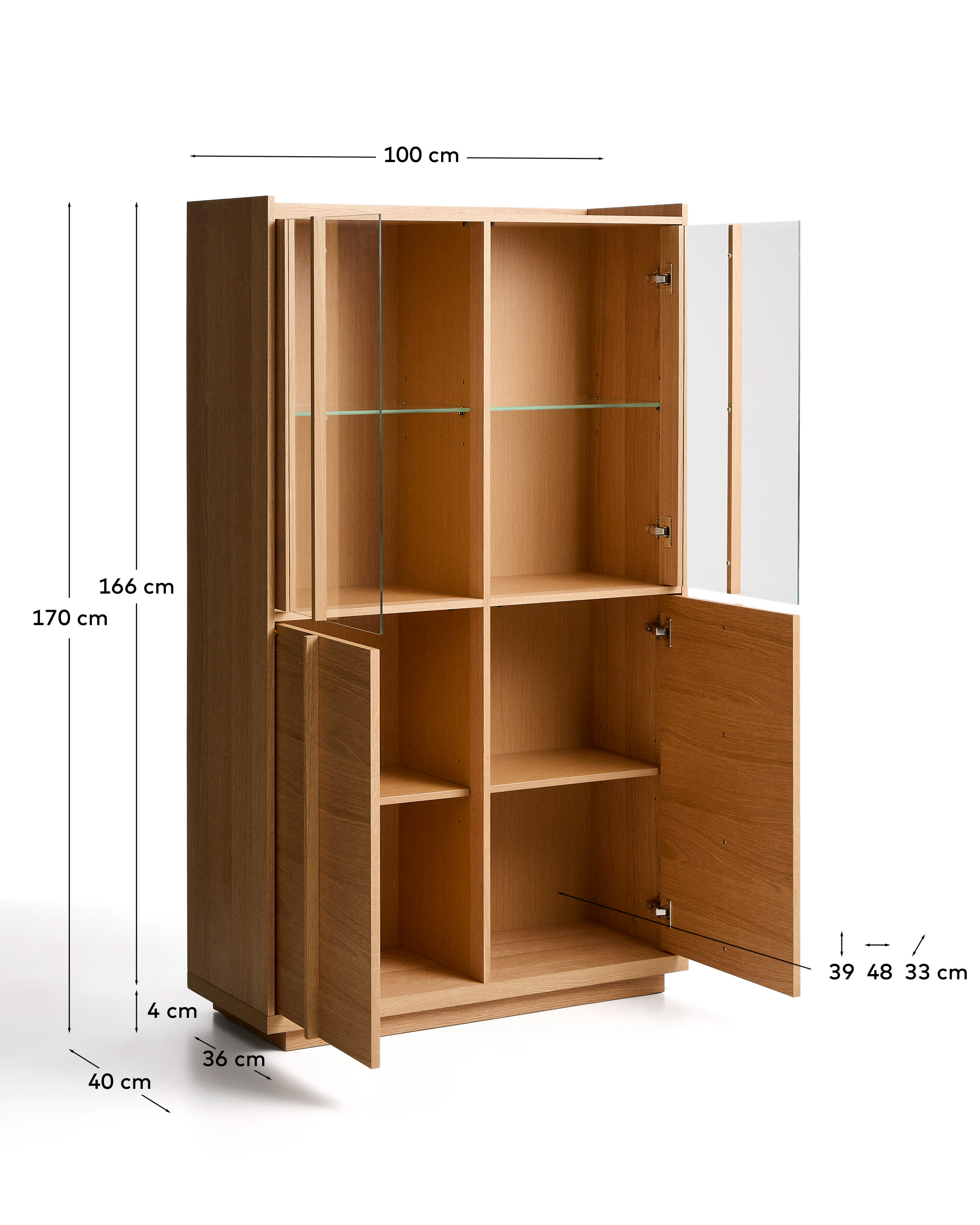 Onix display cabinet in solid oak and oak veneer, natural tone finish, 100 x 170 cm FSC Mix Credit