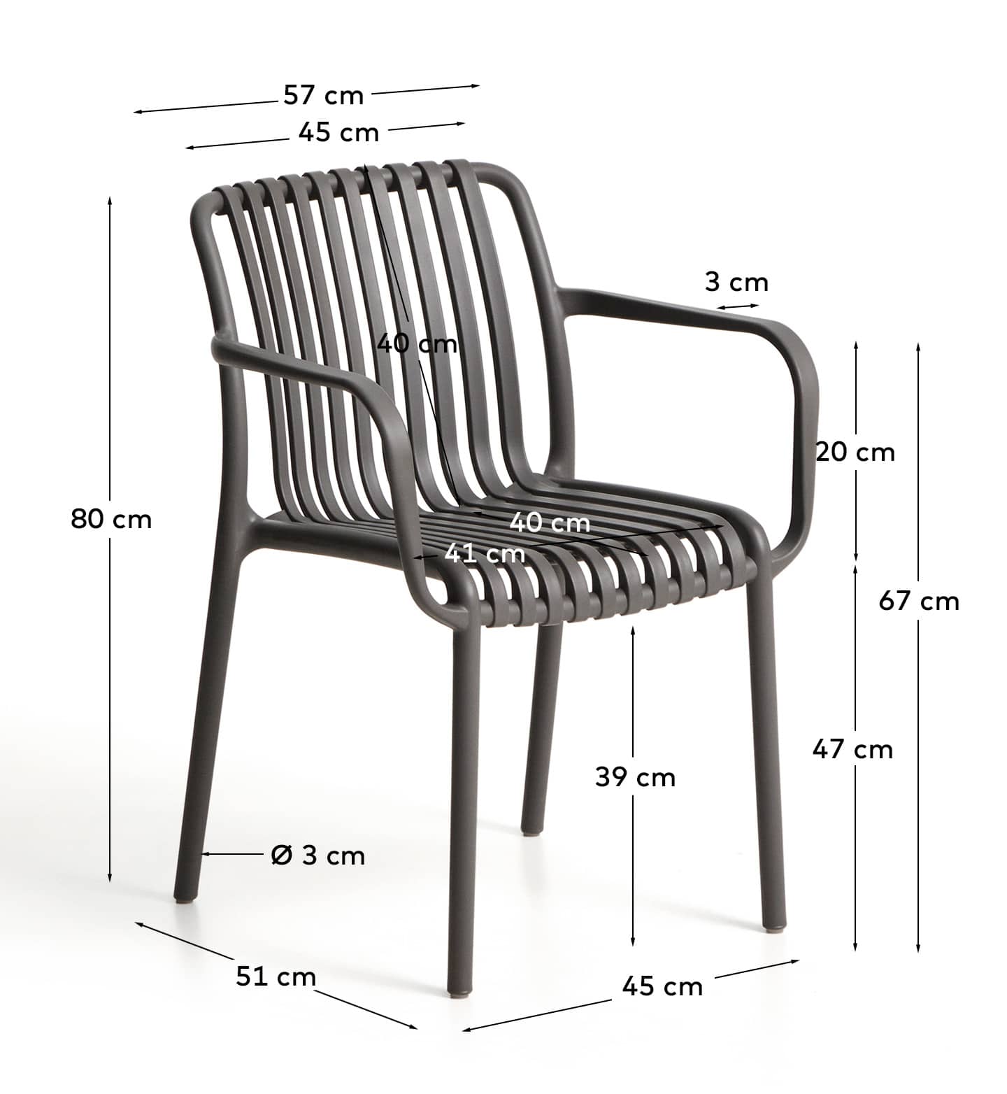 Isabellini stackable outdoor chair in graphite