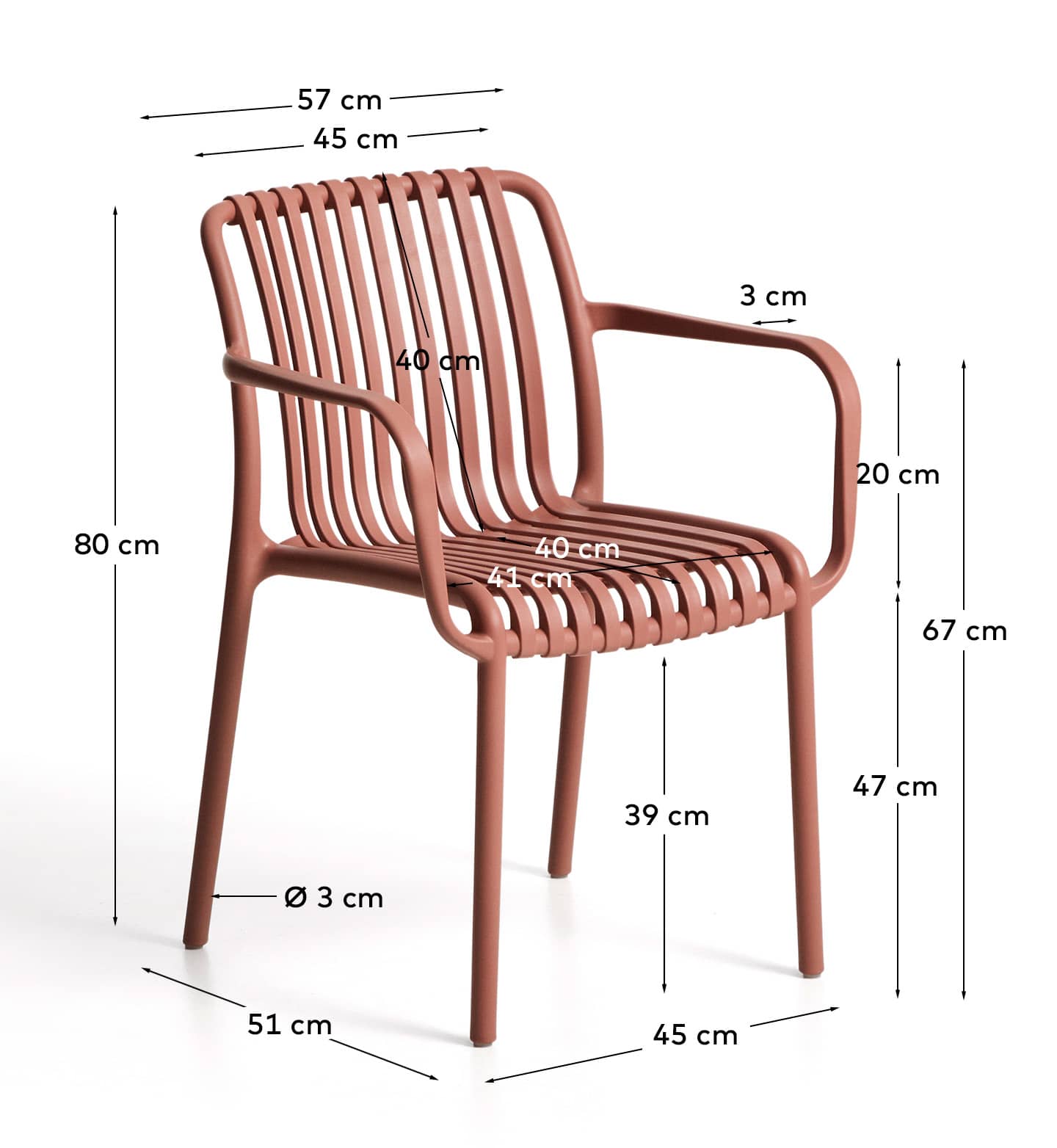 Isabellini stackable outdoor chair in terracotta