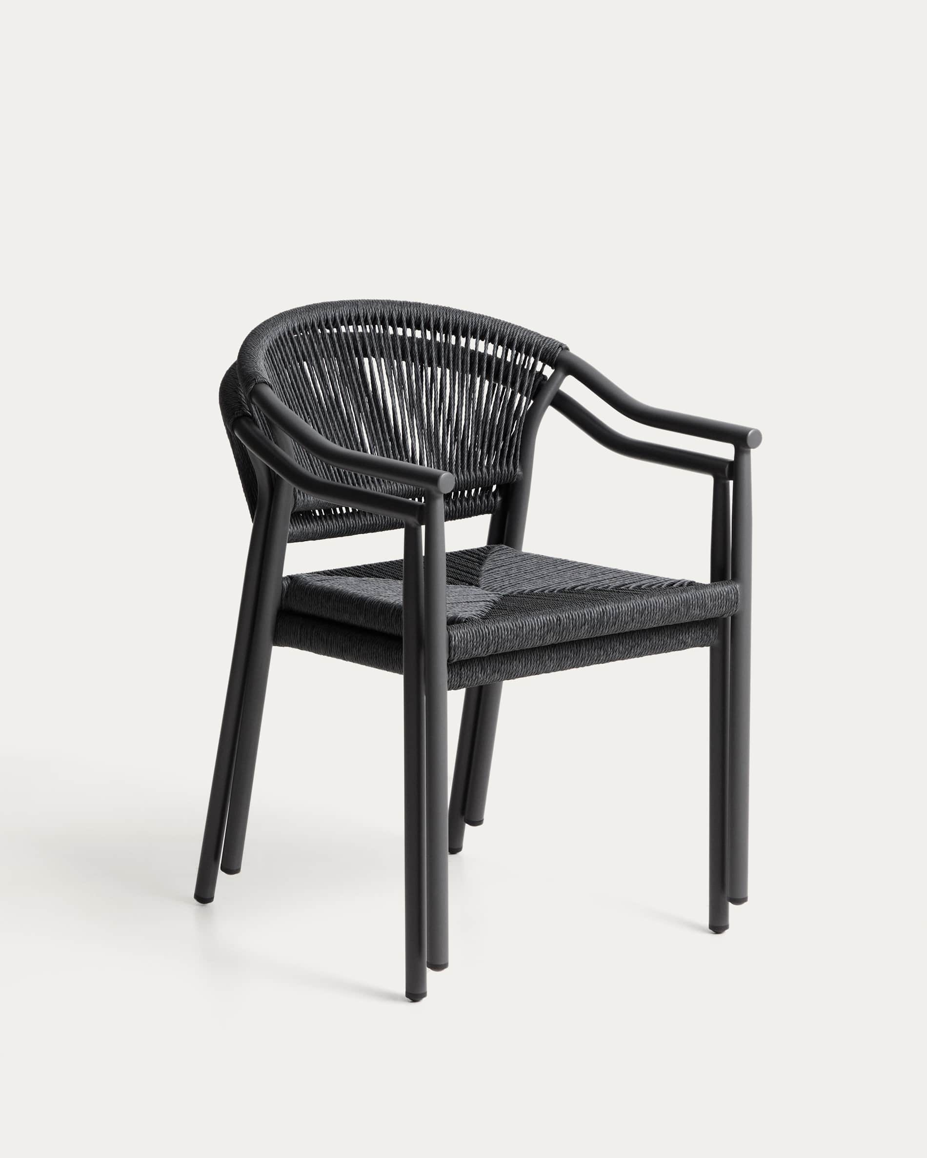 Anafi table set in sintered stone and graphite aluminium with 4 Livadia chairs in graphite aluminium 180 x 90cm