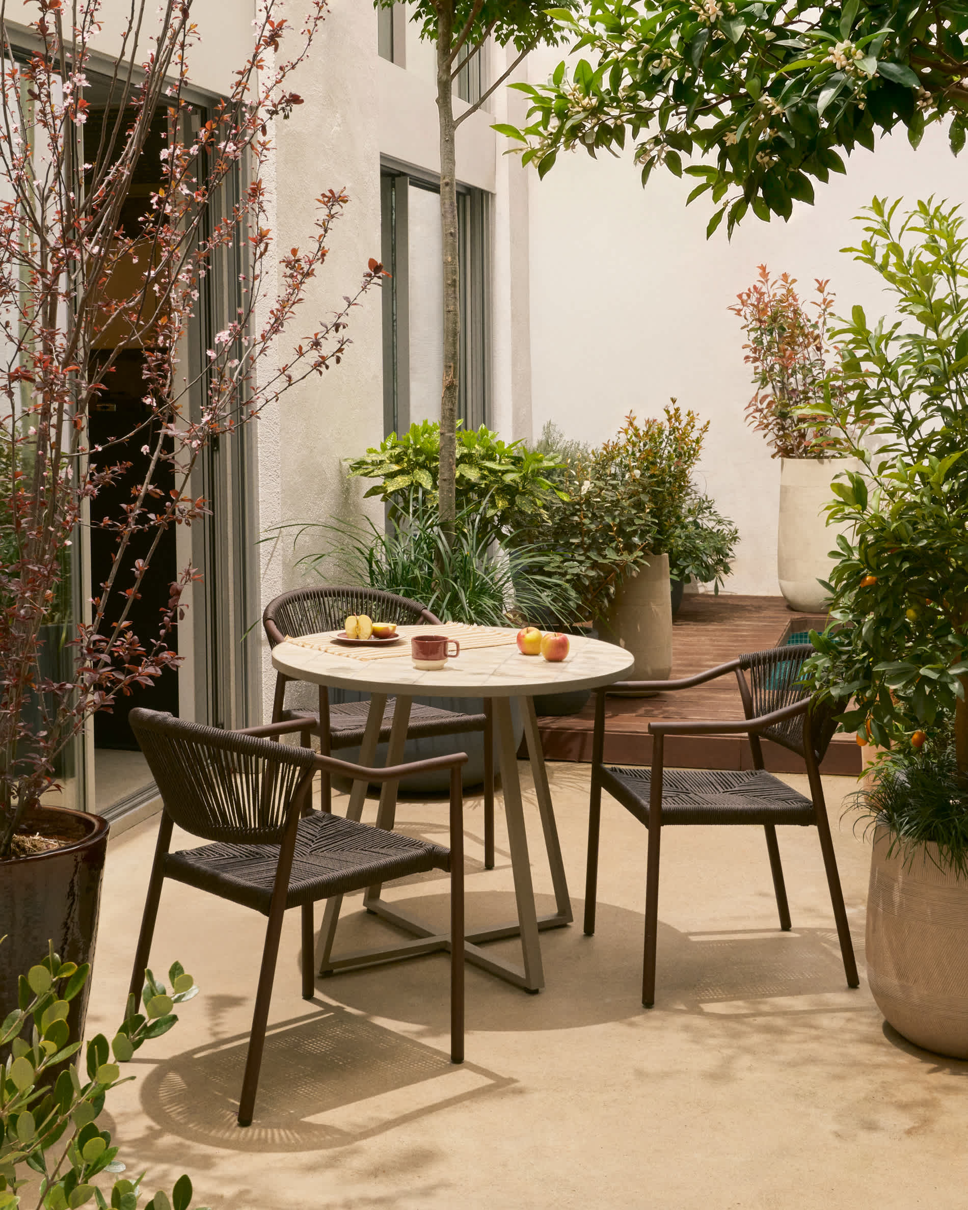 Tival beige cement-effect planter Ø 45 cm / Ø 32 cm