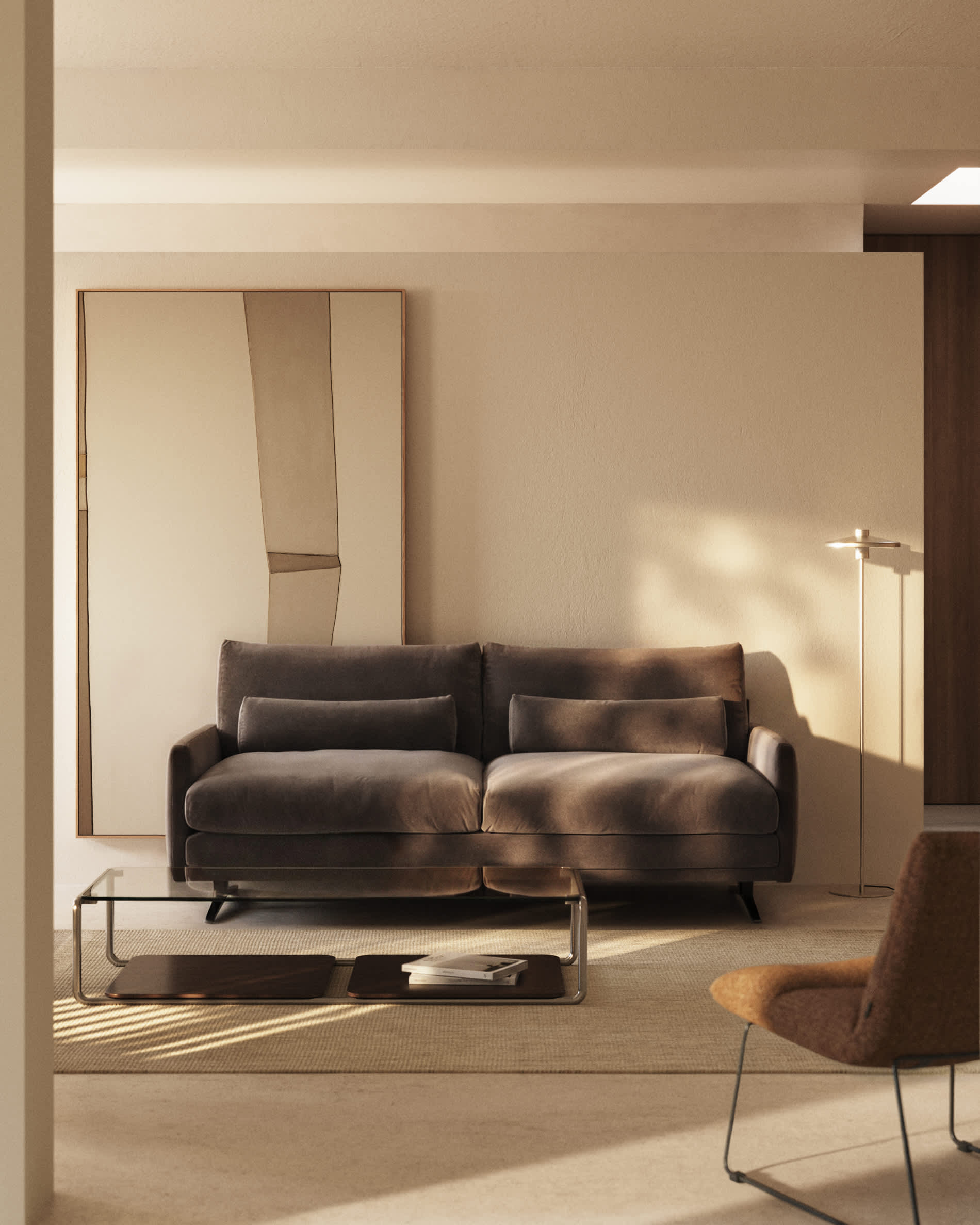 Veliro chocolate brown velvet 2-seater sofa with steel legs in black finish 210cm FSC Mix Credit