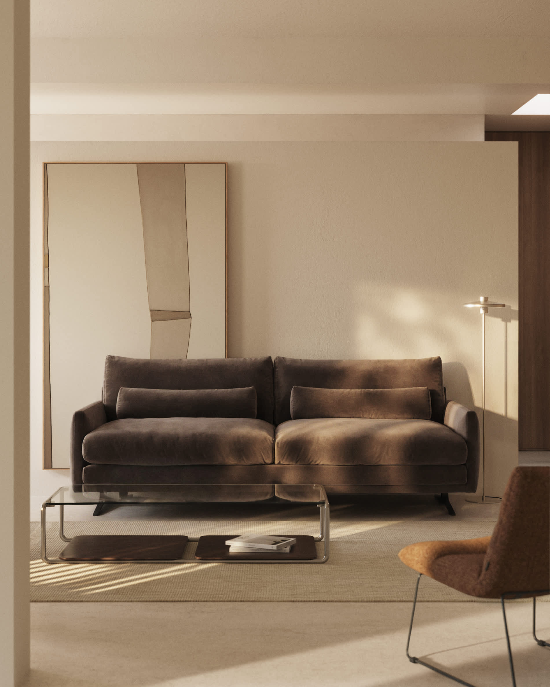 Veliro chocolate brown velvet 3-seater sofa with black steel legs 240cm FSC Mix Credit