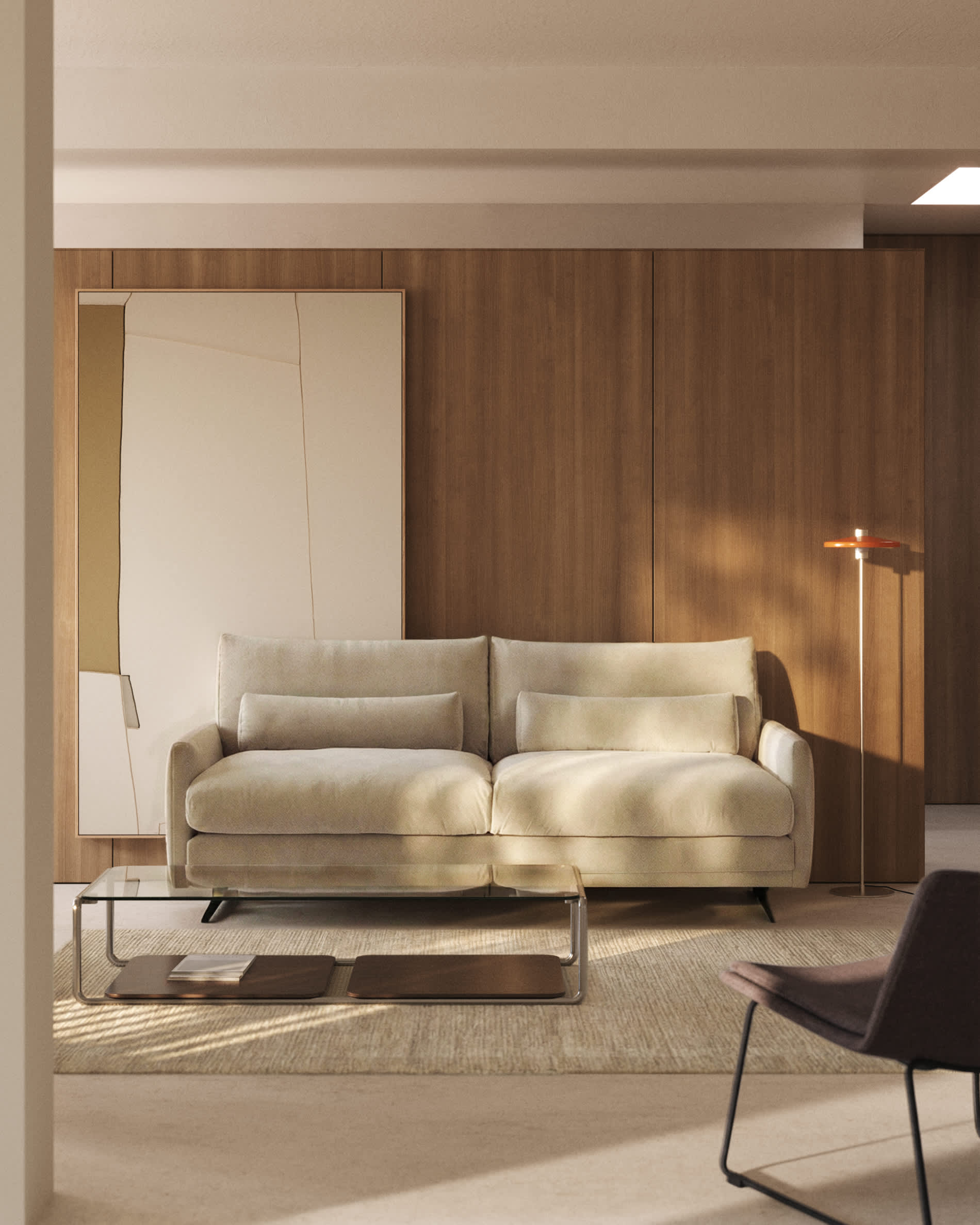 Veliro pearl velvet 2-seater sofa with steel legs in black finish 210cm FSC Mix Credit