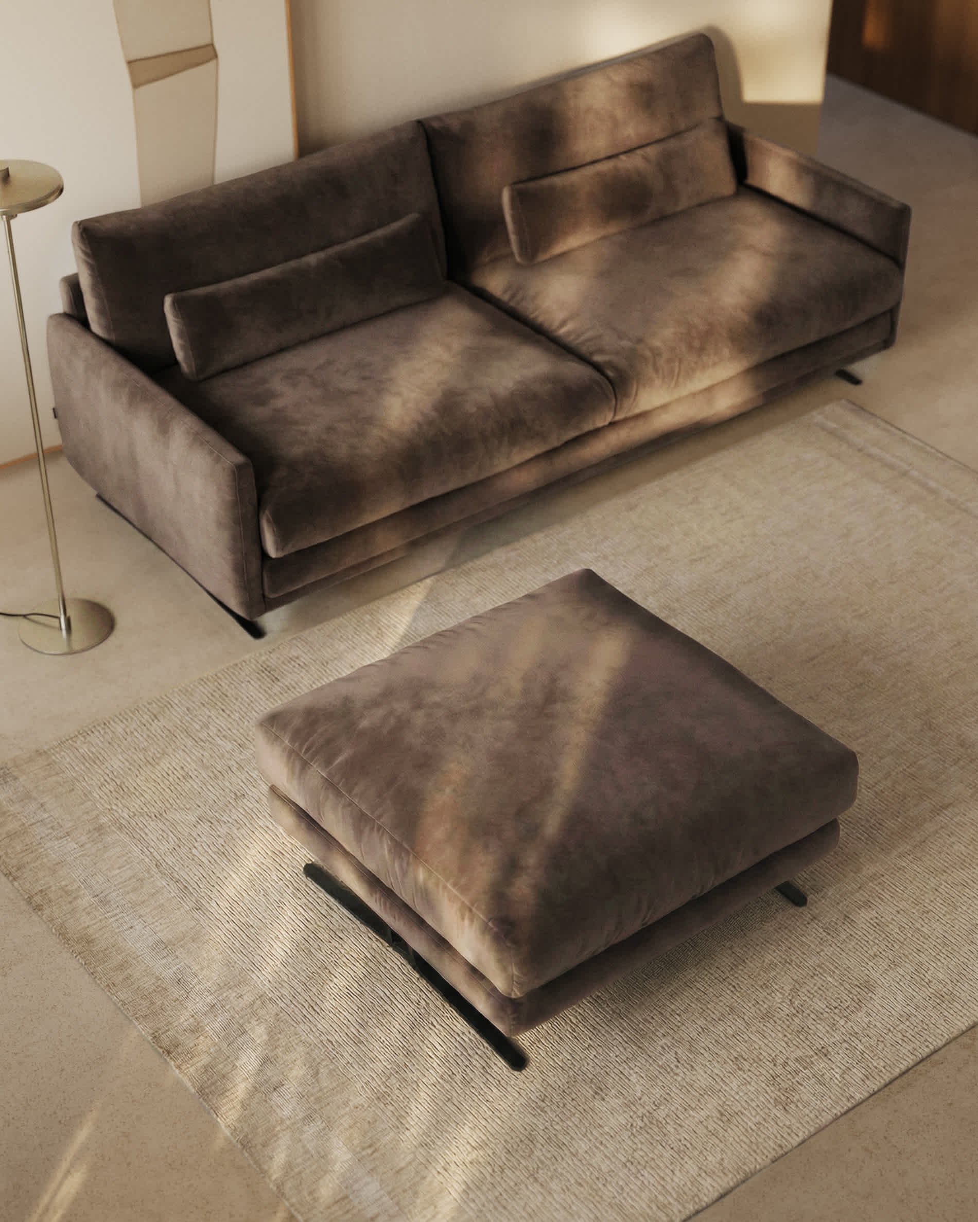 Veliro footrest in chocolate brown velvet with steel legs with black finish 85 x 90 cm FSC Mix Credit