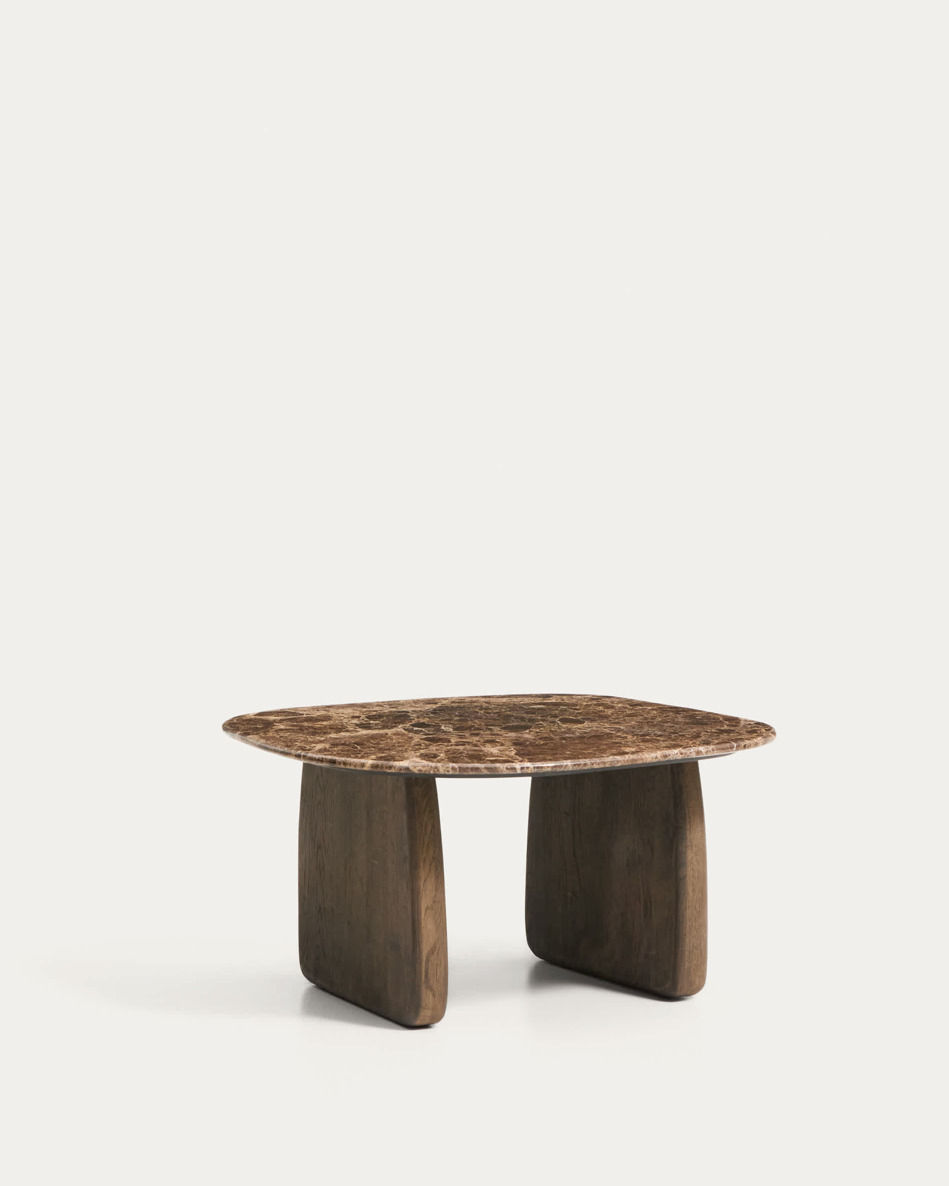 Pirita side table in brown marble with solid oak wood legs with a dark finish 71 x 70cm FSC 100%