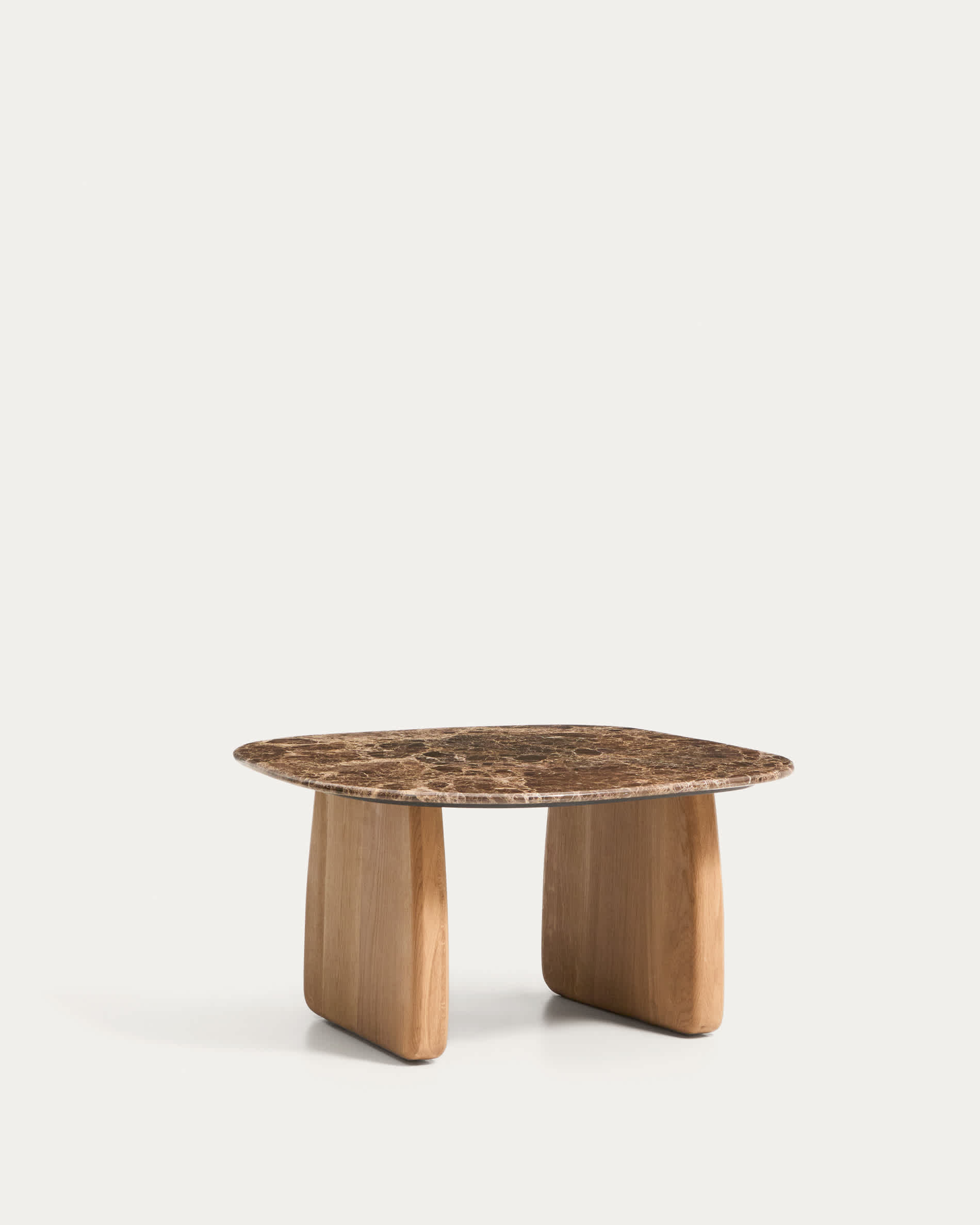 Pirita side table in brown marble with solid oak wood legs with a natural-tone finish 71 x 70cm FSC 100%