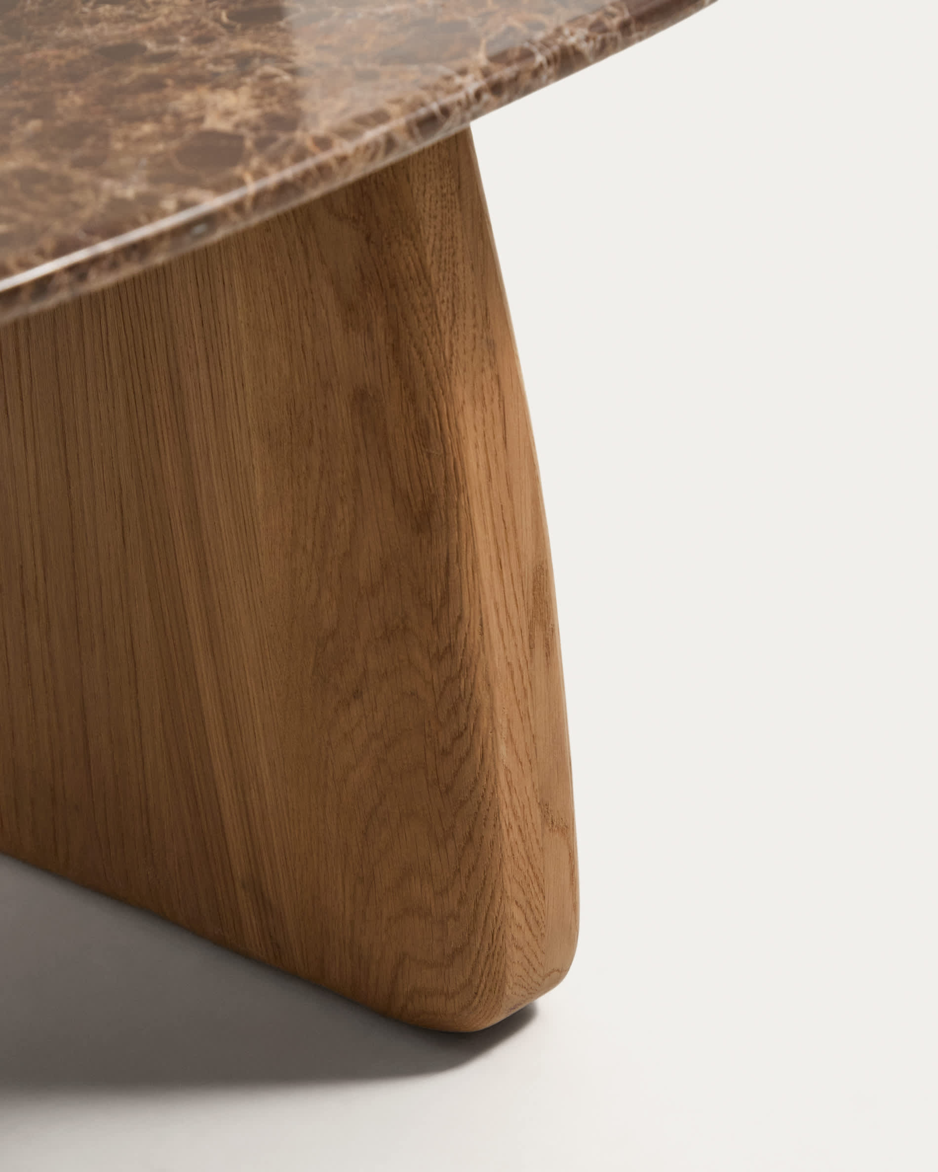 Pirita side table in brown marble with solid oak wood legs with a natural-tone finish 71 x 70cm FSC 100%