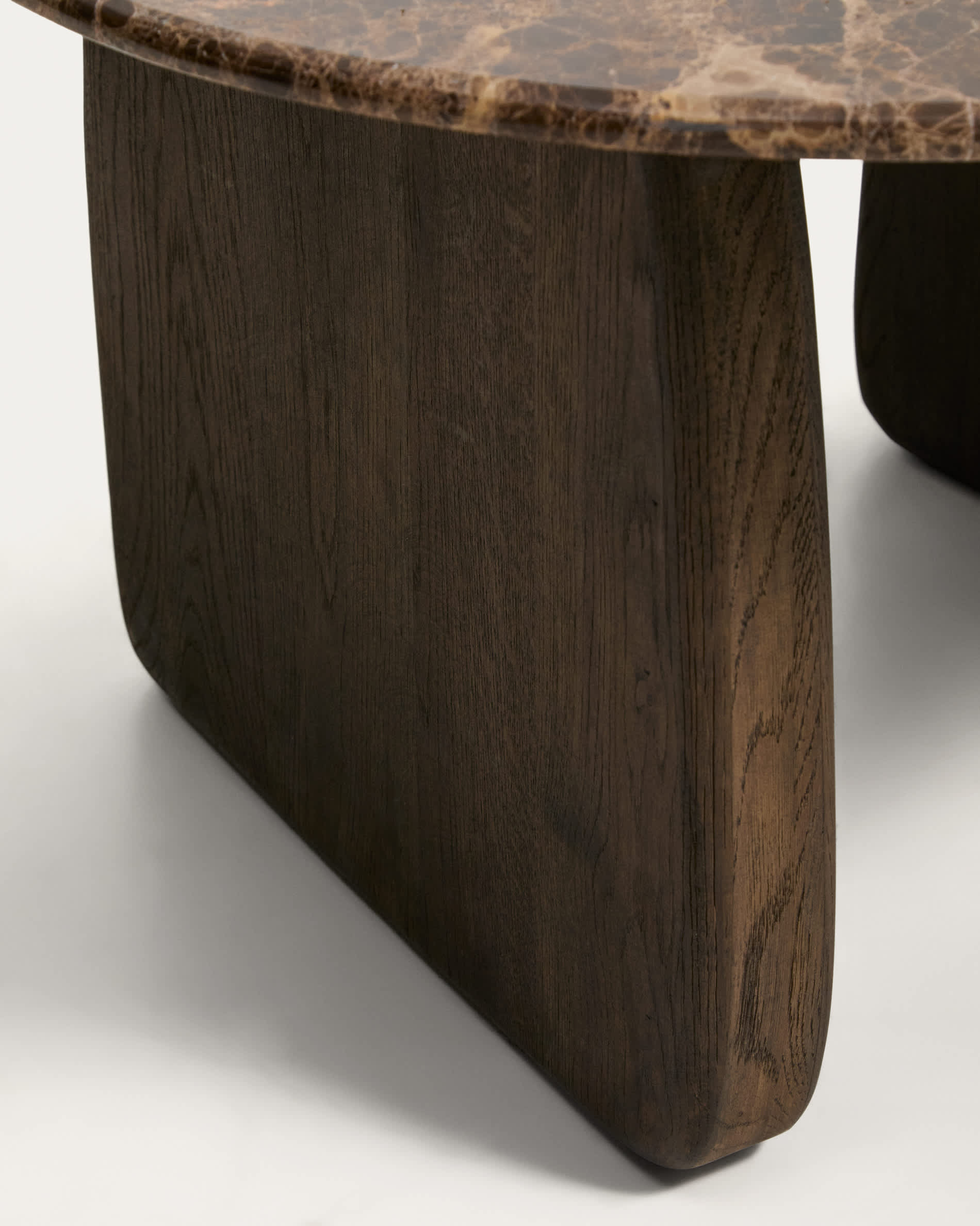 Pirita side table in brown marble with solid oak wood legs with a dark finish 71 x 70cm FSC 100%