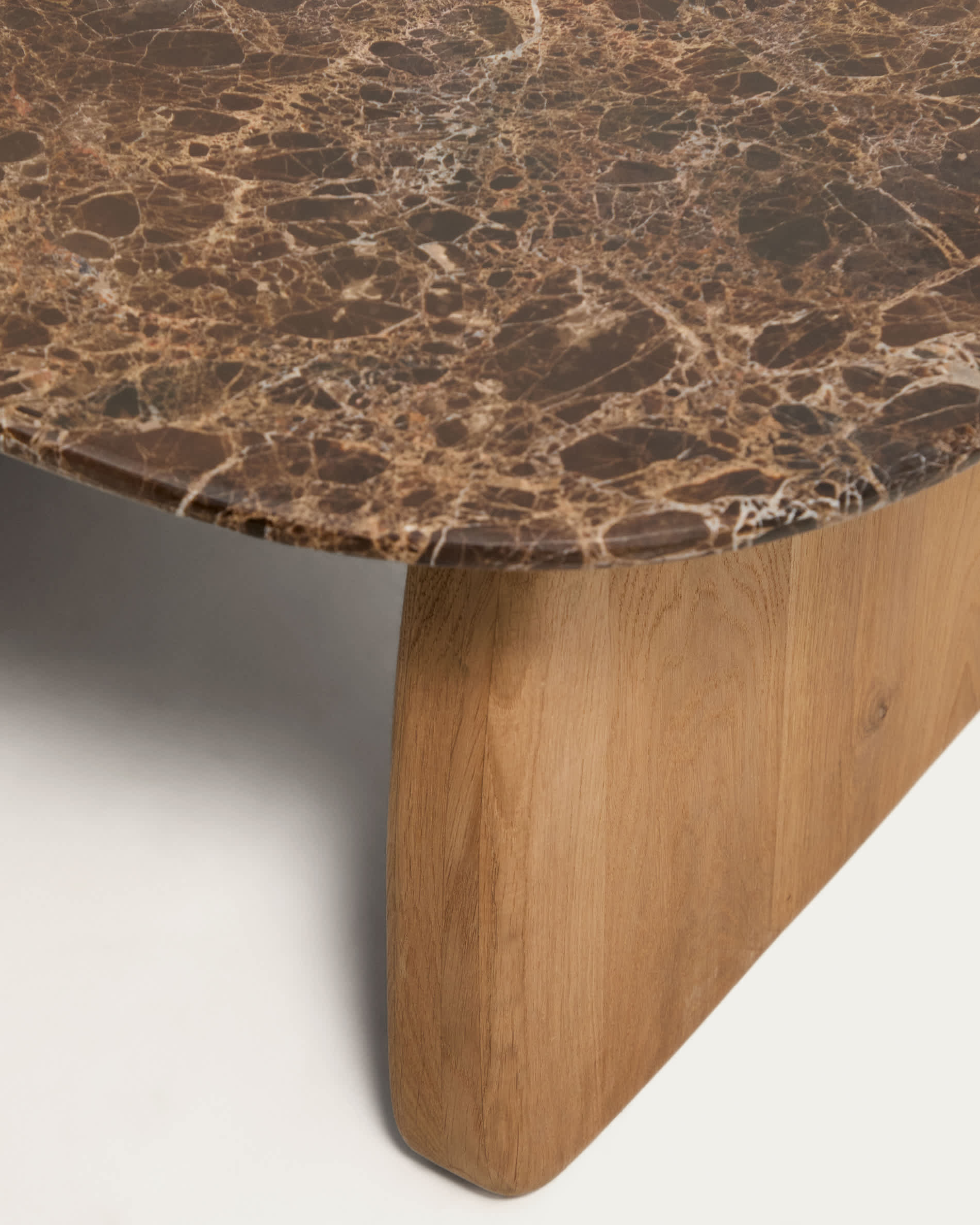 Pirita side table in brown marble with solid oak wood legs with a natural-tone finish 71 x 70cm FSC 100%