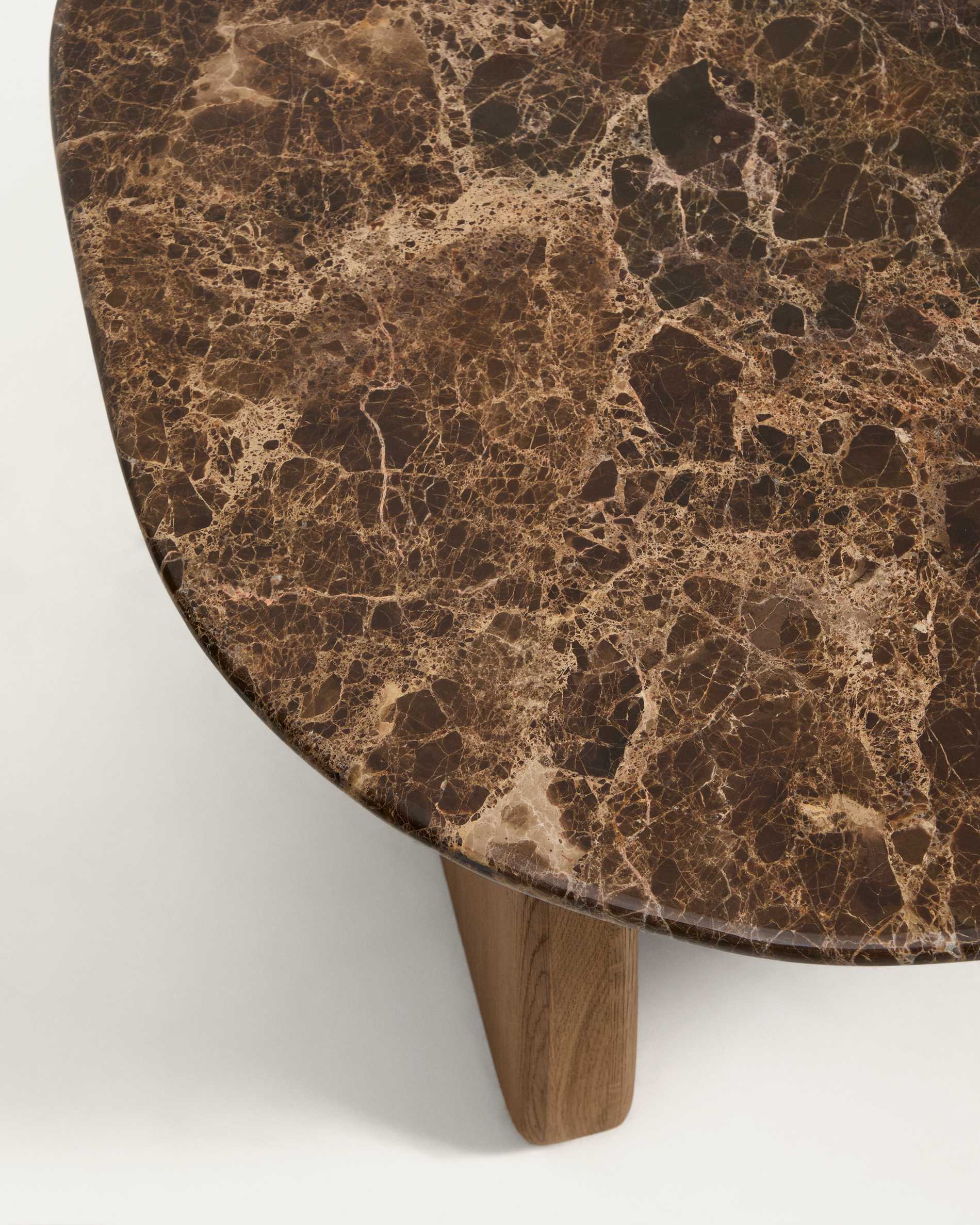 Pirita side table in brown marble with solid oak wood legs with a natural-tone finish 71 x 70cm FSC 100%