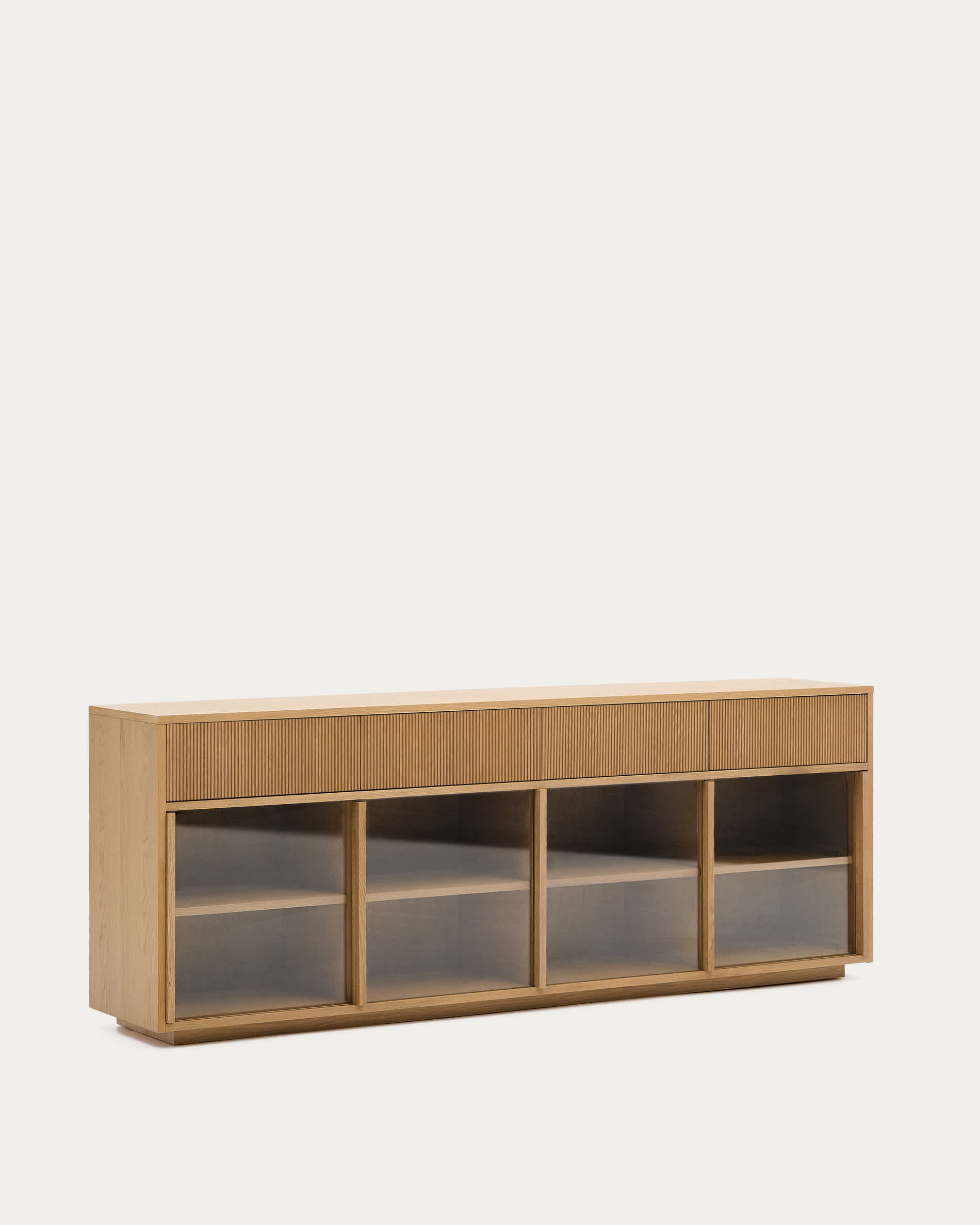 Helvine sideboard 4 doors and 4 drawers oak veneer and tempered glass, 200 x 80cm FSC 100%