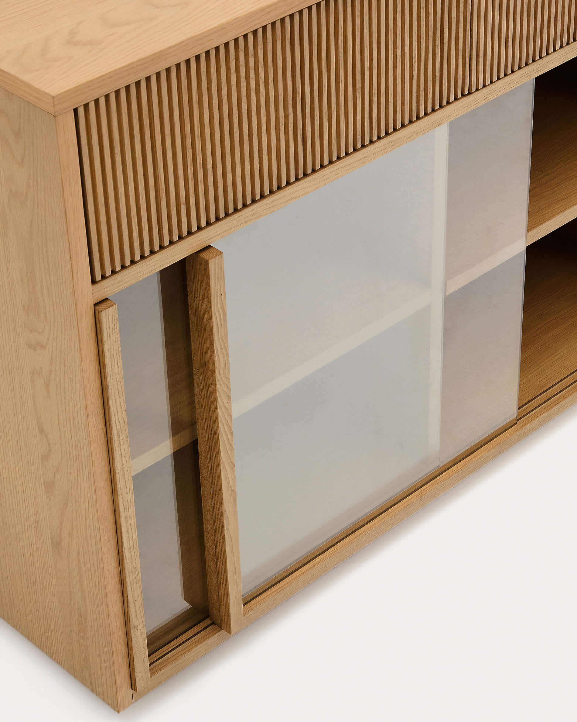 Helvine sideboard 4 doors and 4 drawers oak veneer and tempered glass, 200 x 80cm FSC 100%