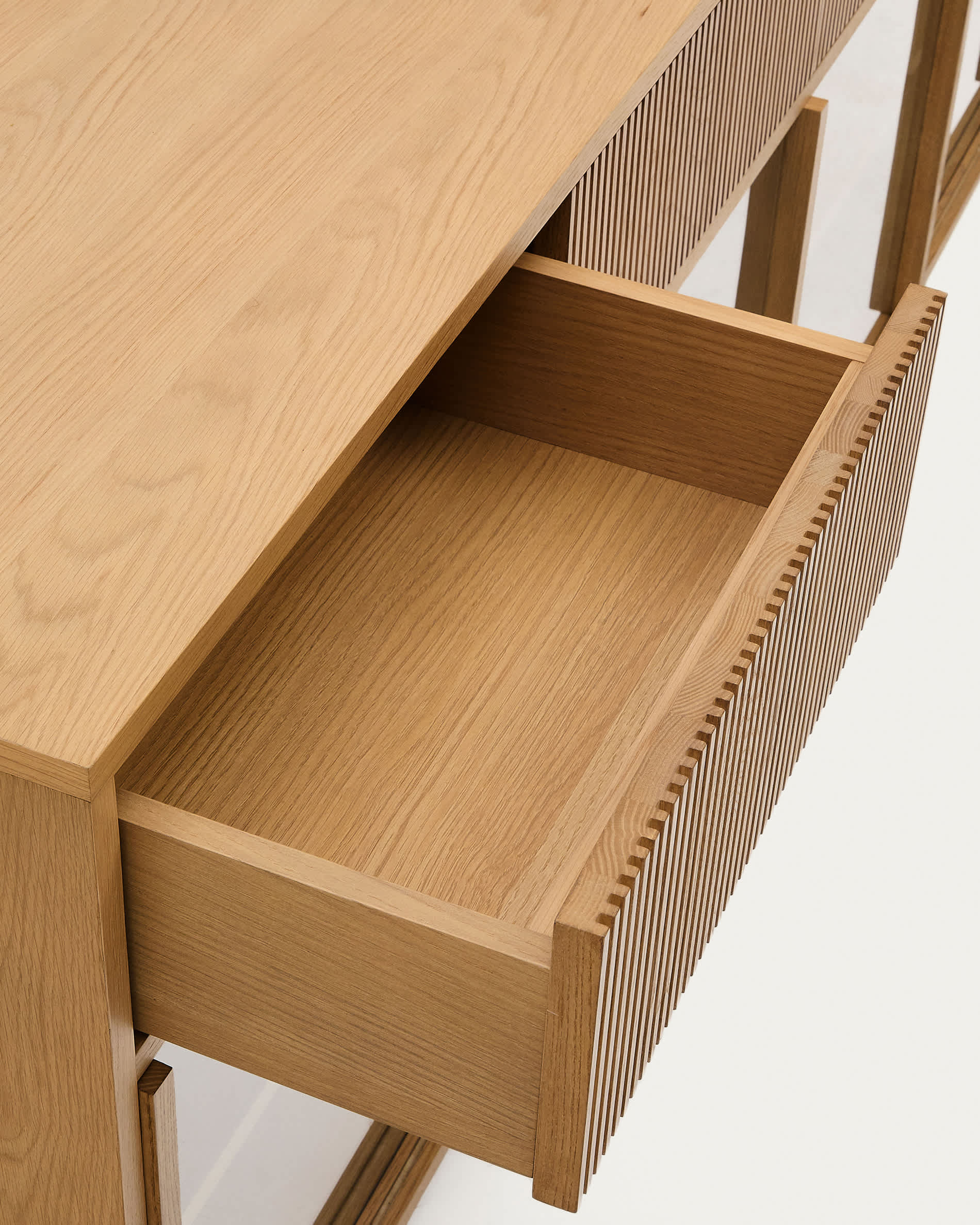 Helvine sideboard 4 doors and 4 drawers oak veneer and tempered glass, 200 x 80cm FSC 100%