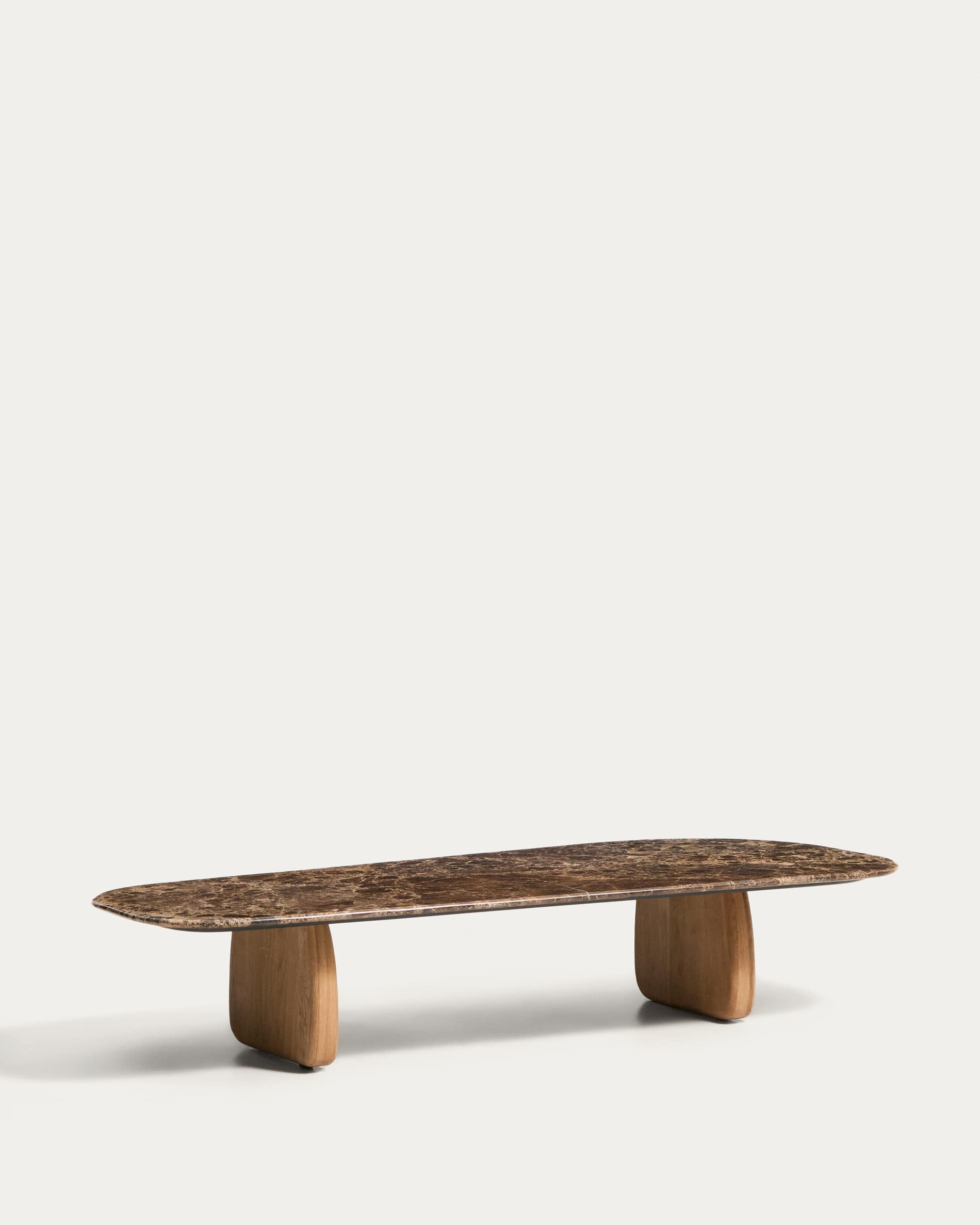 Pirita coffee table in brown marble with solid oak wood legs with a natural-coloured finish 147 x 65cm FSC 100%