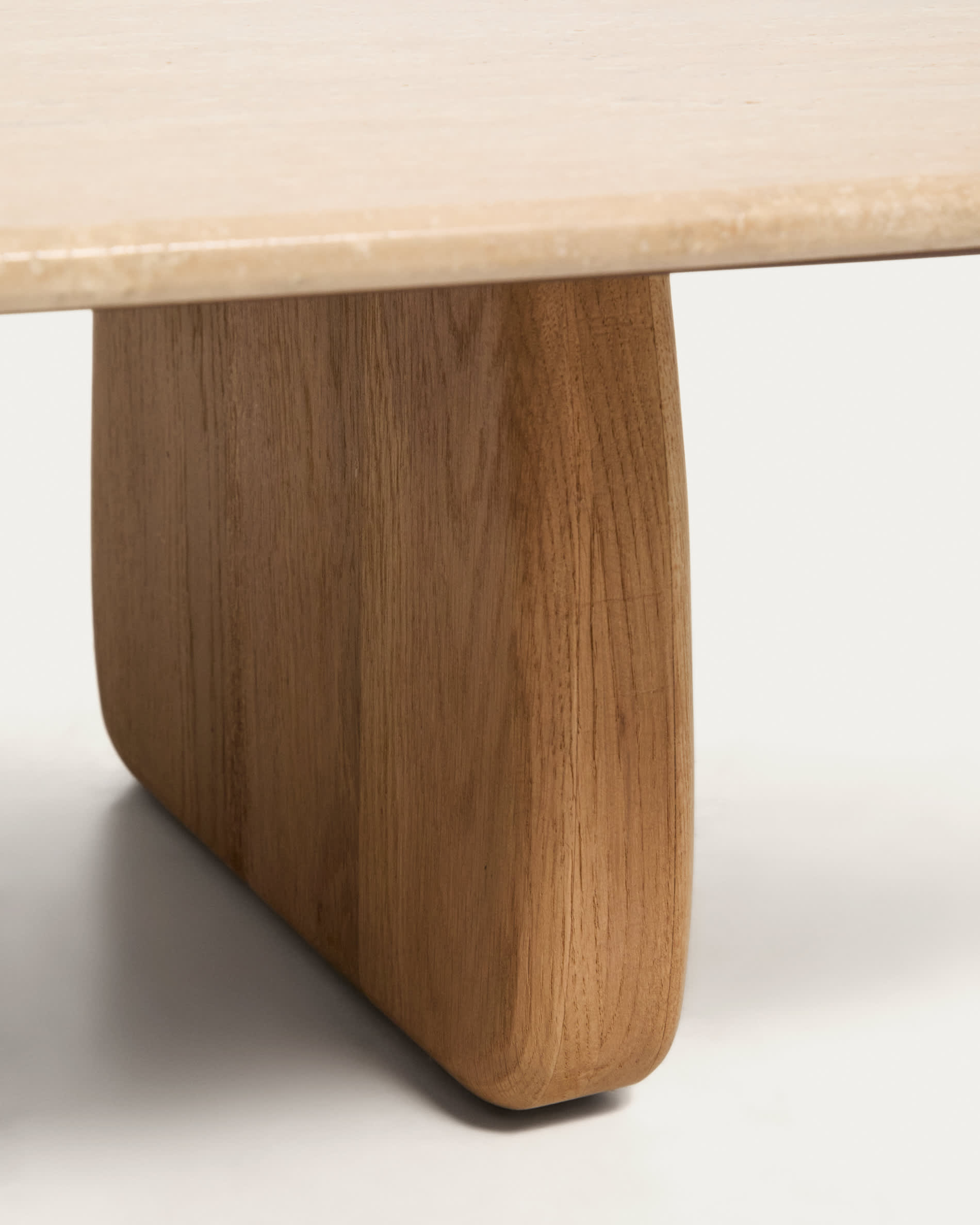 Pirita coffee table in beige travertine with solid oak wood legs with a natural-coloured finish 147 x 65cm FSC 100%