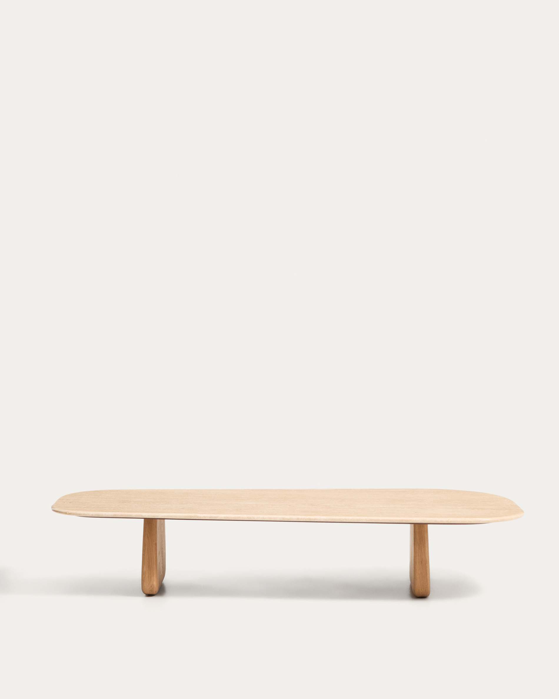 Pirita coffee table in beige travertine with solid oak wood legs with a natural-coloured finish 147 x 65cm FSC 100%