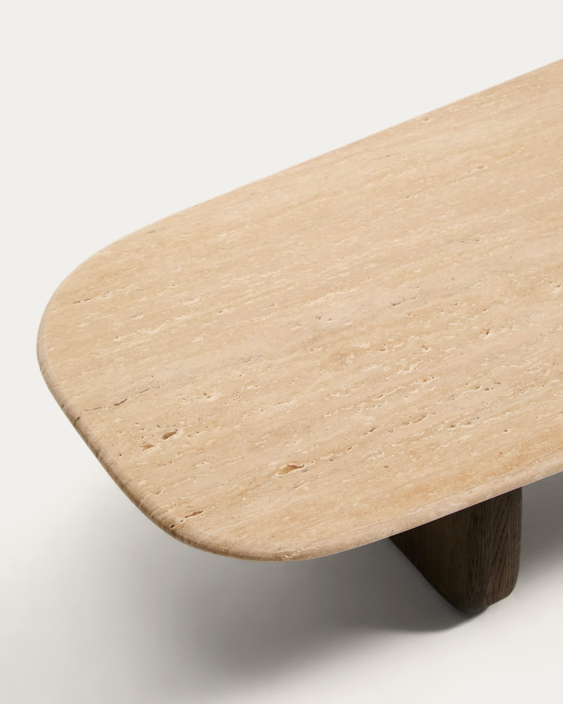 Pirita coffee table in beige travertine with solid oak wood legs with a dark finish 147 x 65cm FSC 100%
