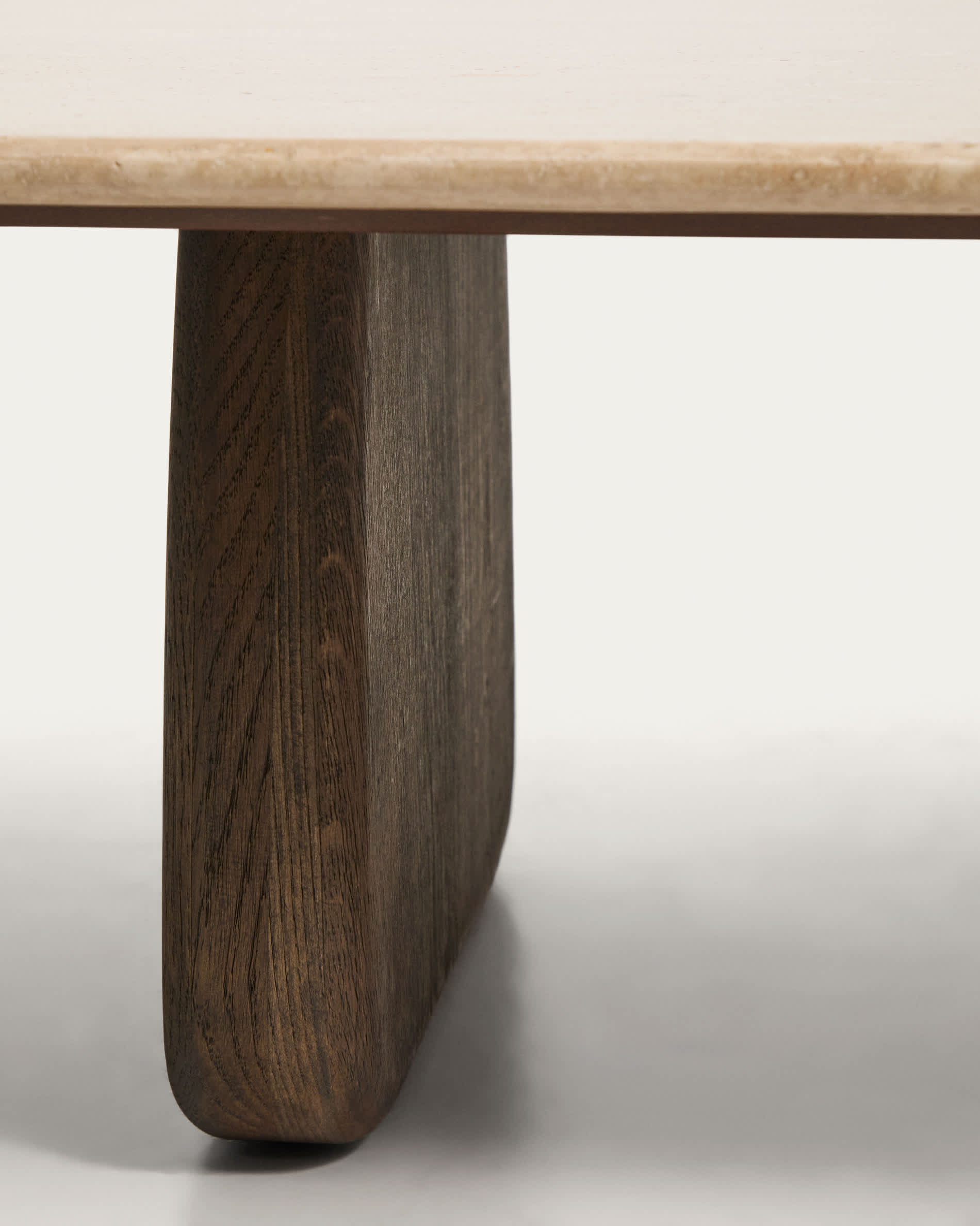 Pirita coffee table in beige travertine with solid oak wood legs with a dark finish 147 x 65cm FSC 100%