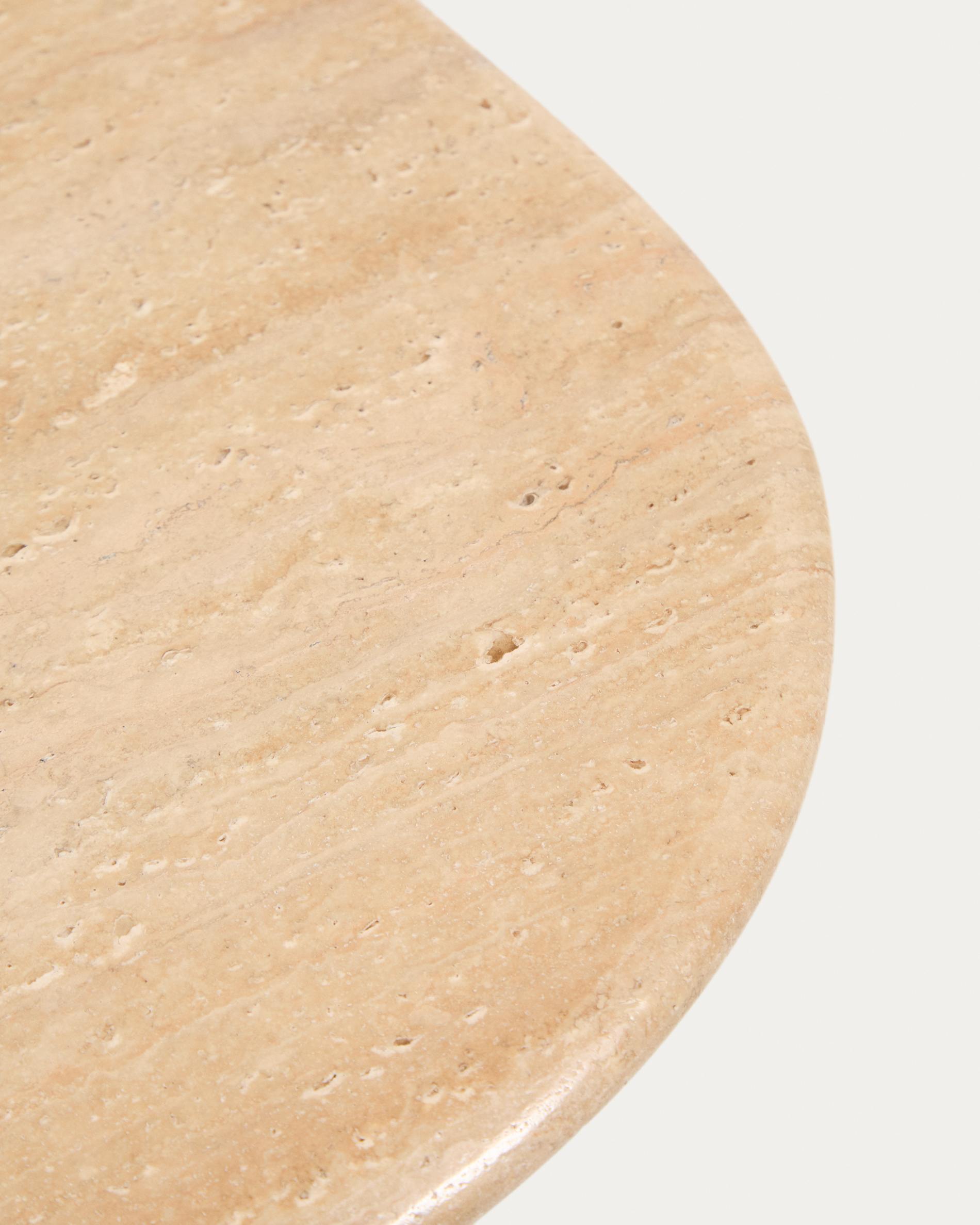 Pirita coffee table in beige travertine with solid oak wood legs with a dark finish 147 x 65cm FSC 100%