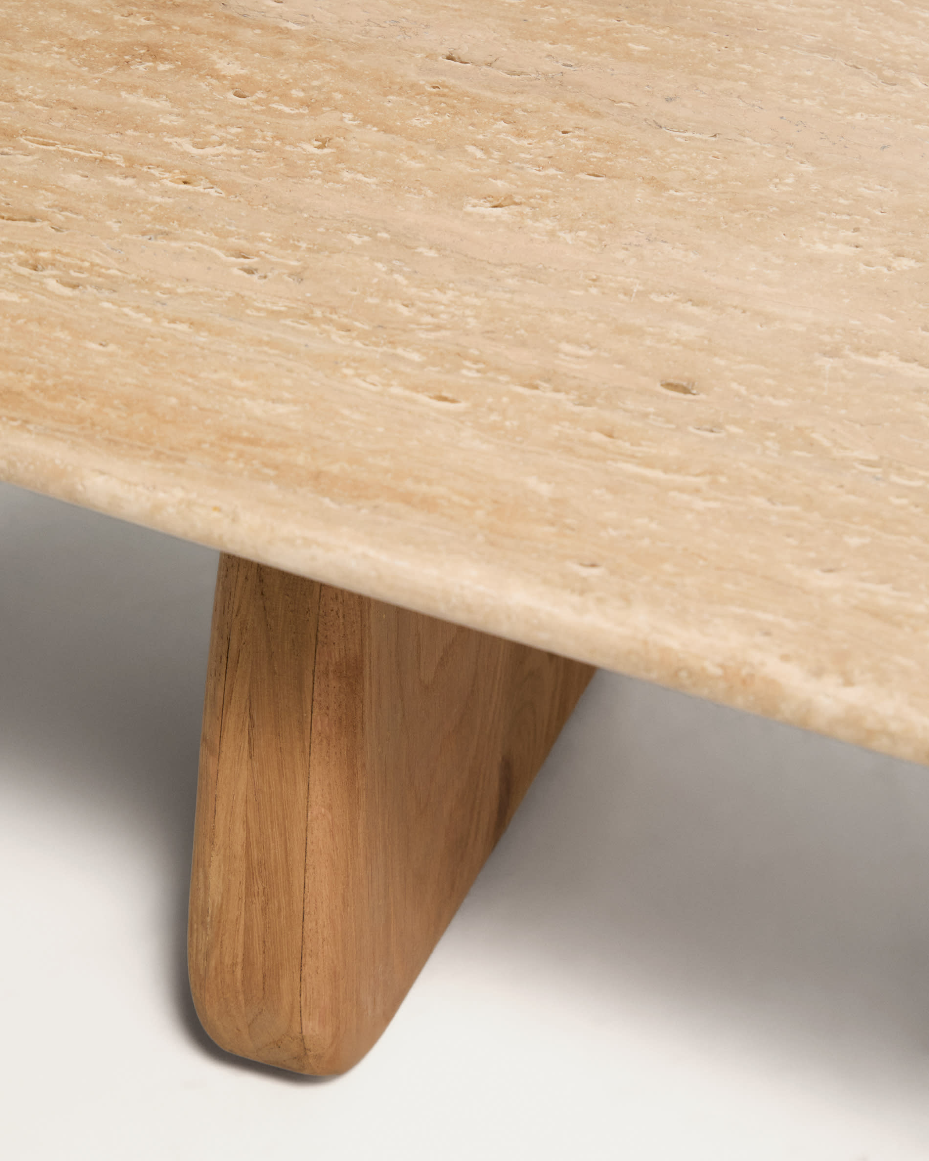 Pirita coffee table in beige travertine with solid oak wood legs with a natural-coloured finish 147 x 65cm FSC 100%