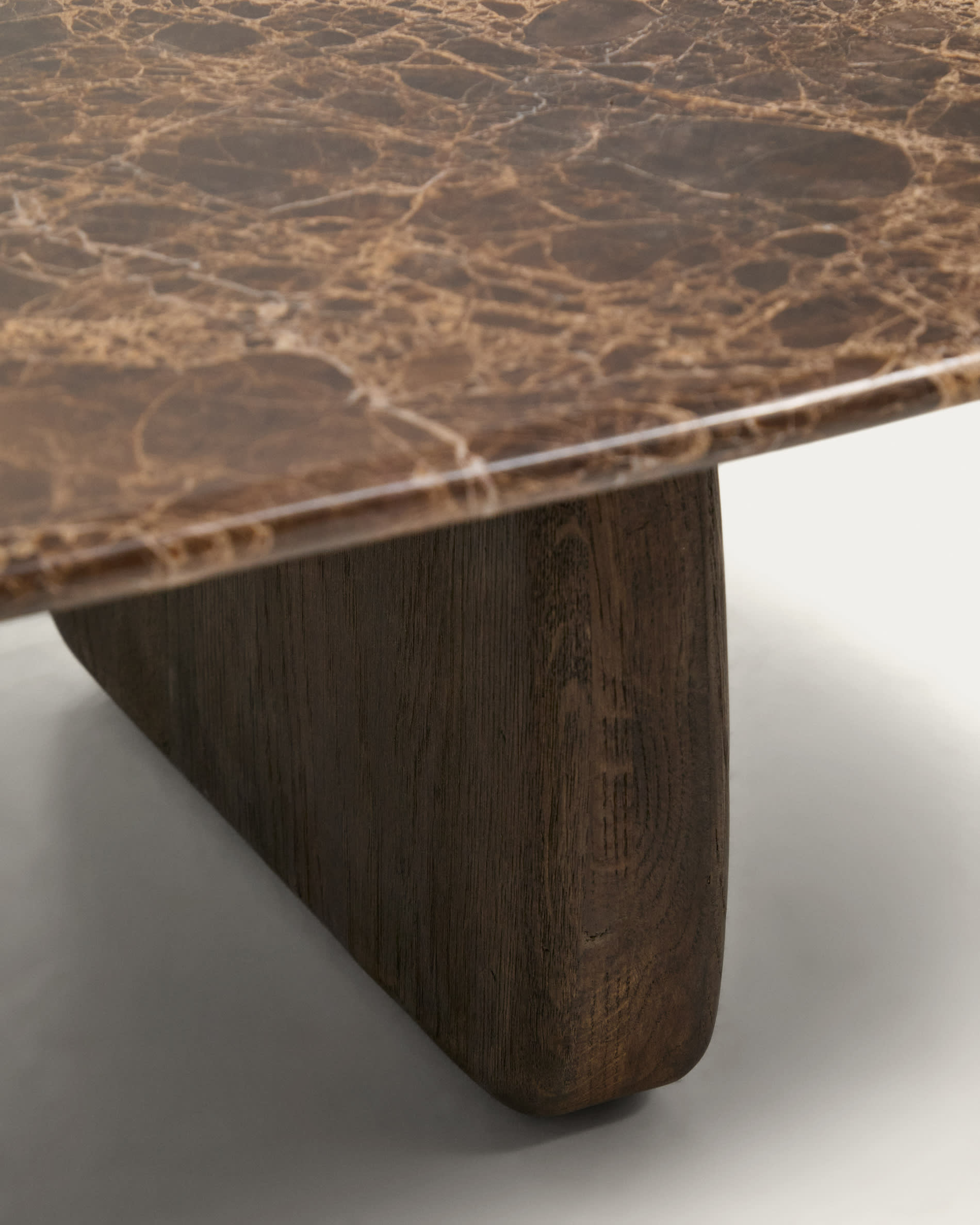 Pirita coffee table in brown marble with solid oak wood legs with a dark finish 147 x 65cm FSC 100%