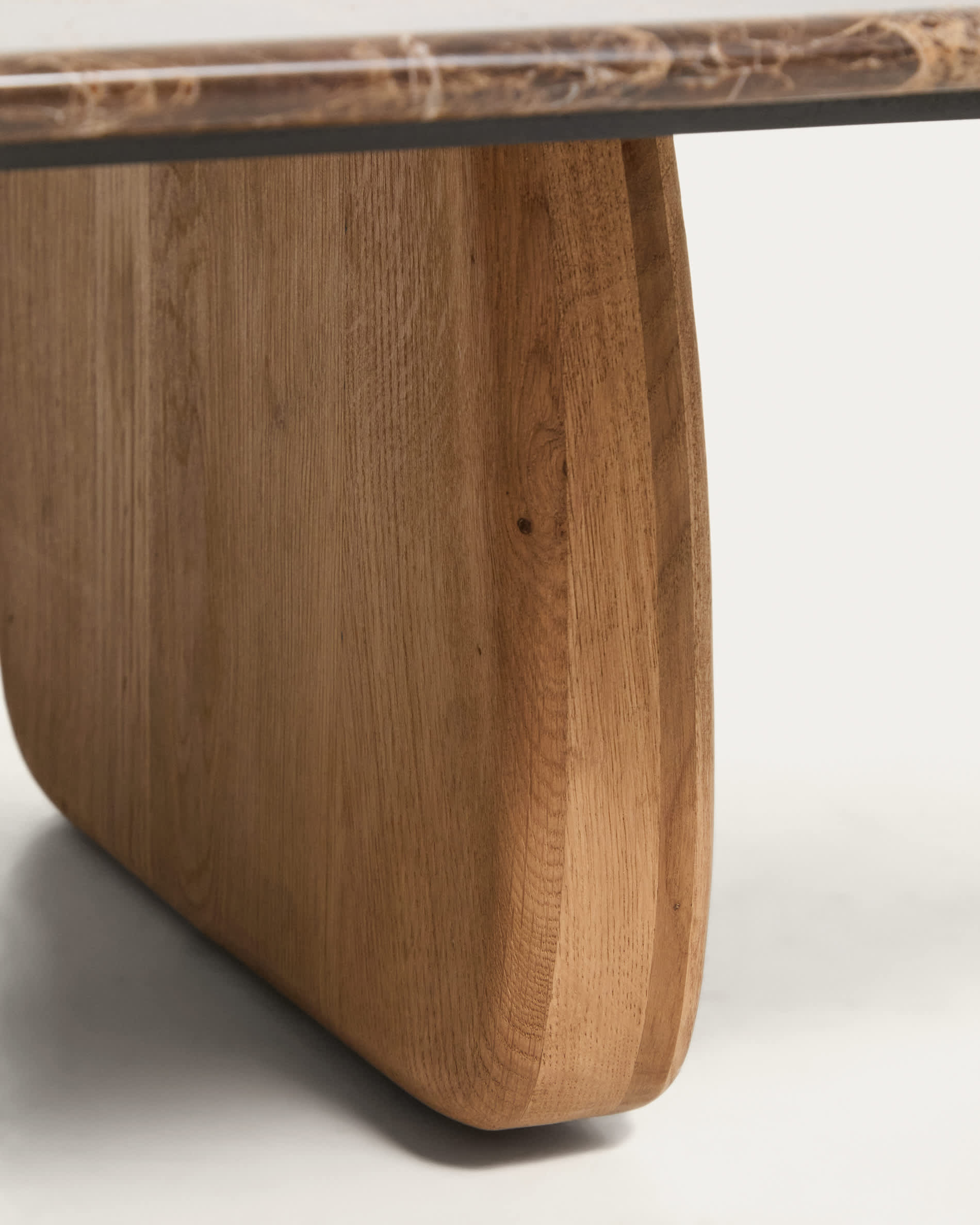 Pirita coffee table in brown marble with solid oak wood legs with a natural-coloured finish 147 x 65cm FSC 100%