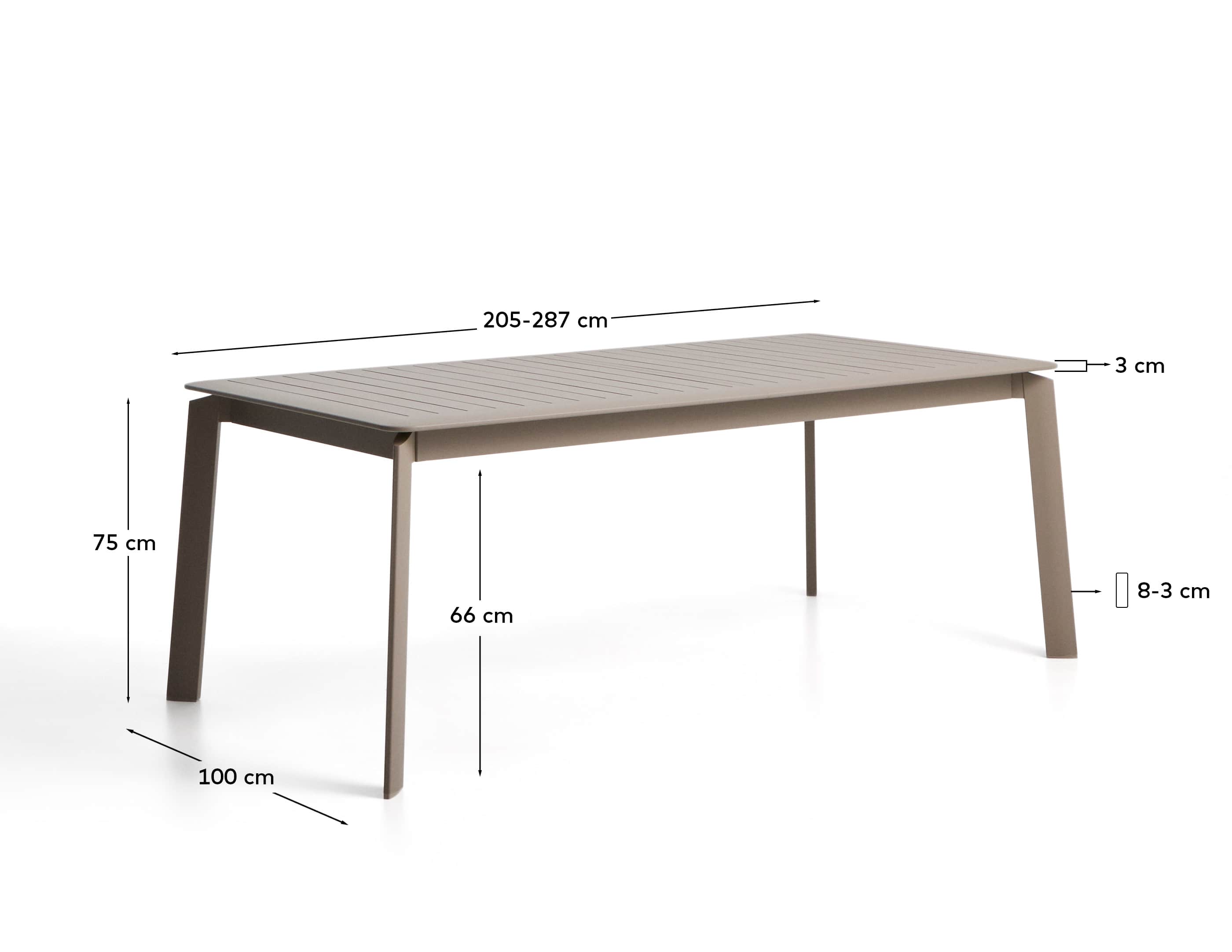 Brela taupe extendable aluminium table 205(287) x 100cm