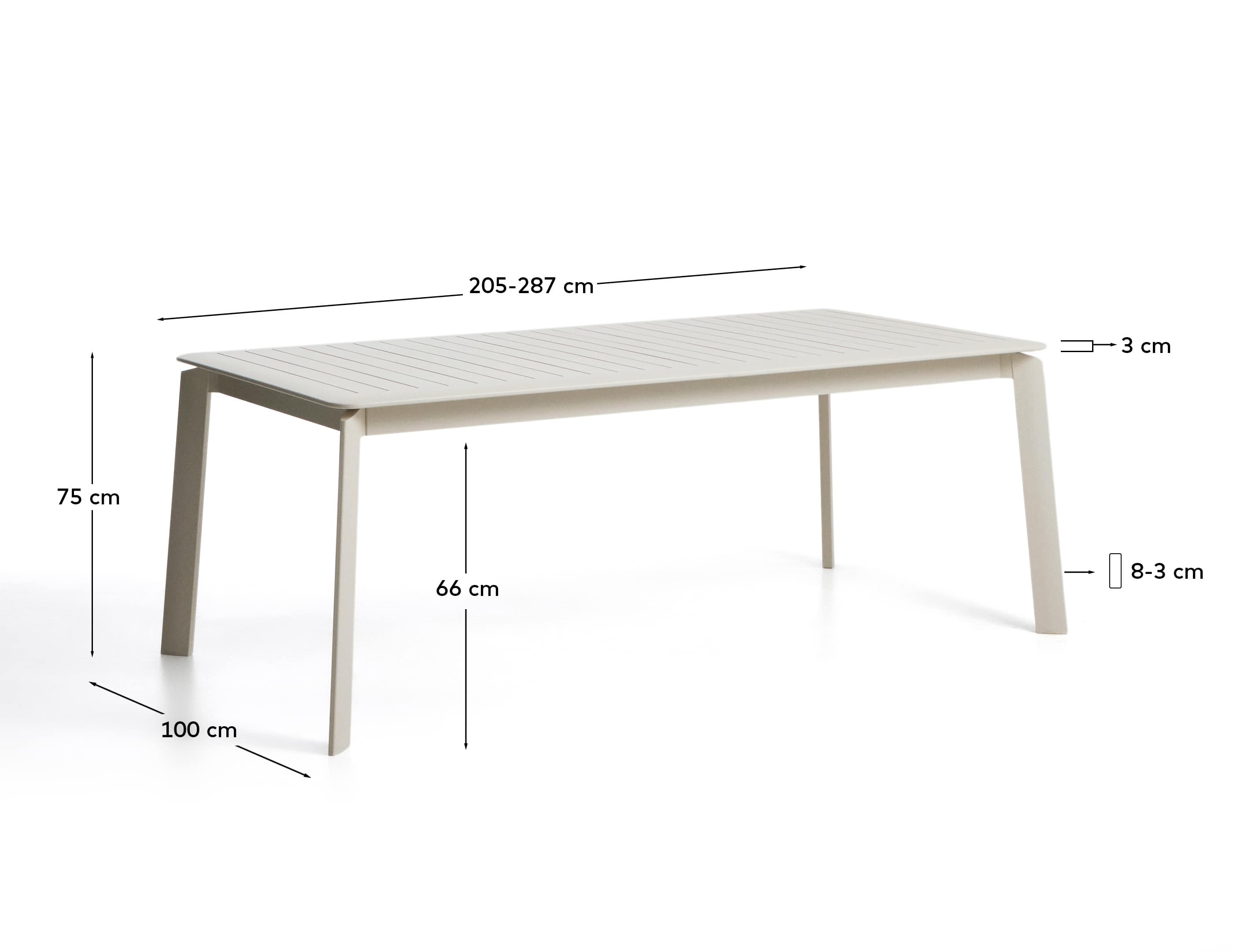 Brela extendable table in natural aluminium 205(287) x 100 cm