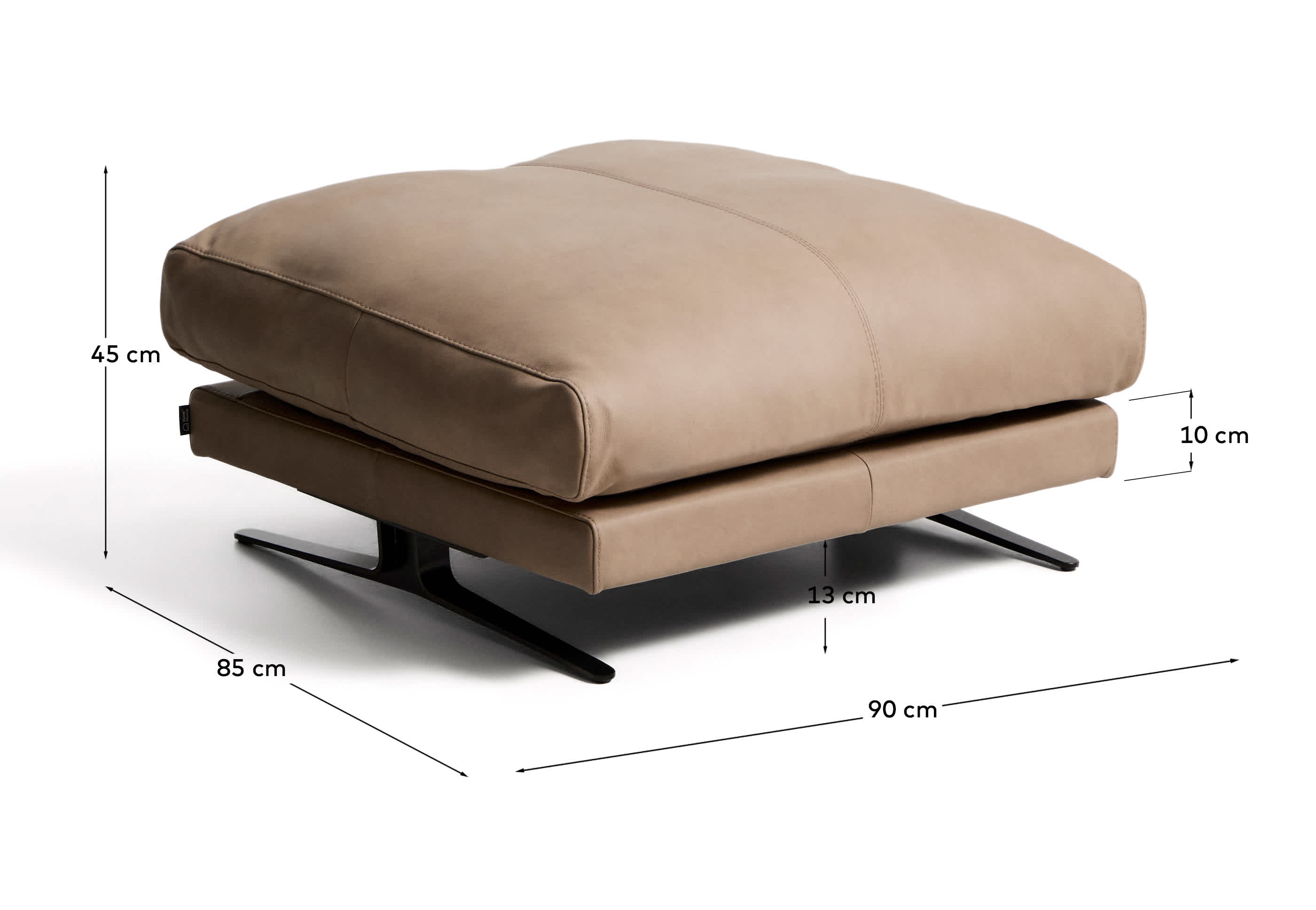 Veliro brown leather footrest with black steel legs 85 x 90 cm FSC Mix Credit