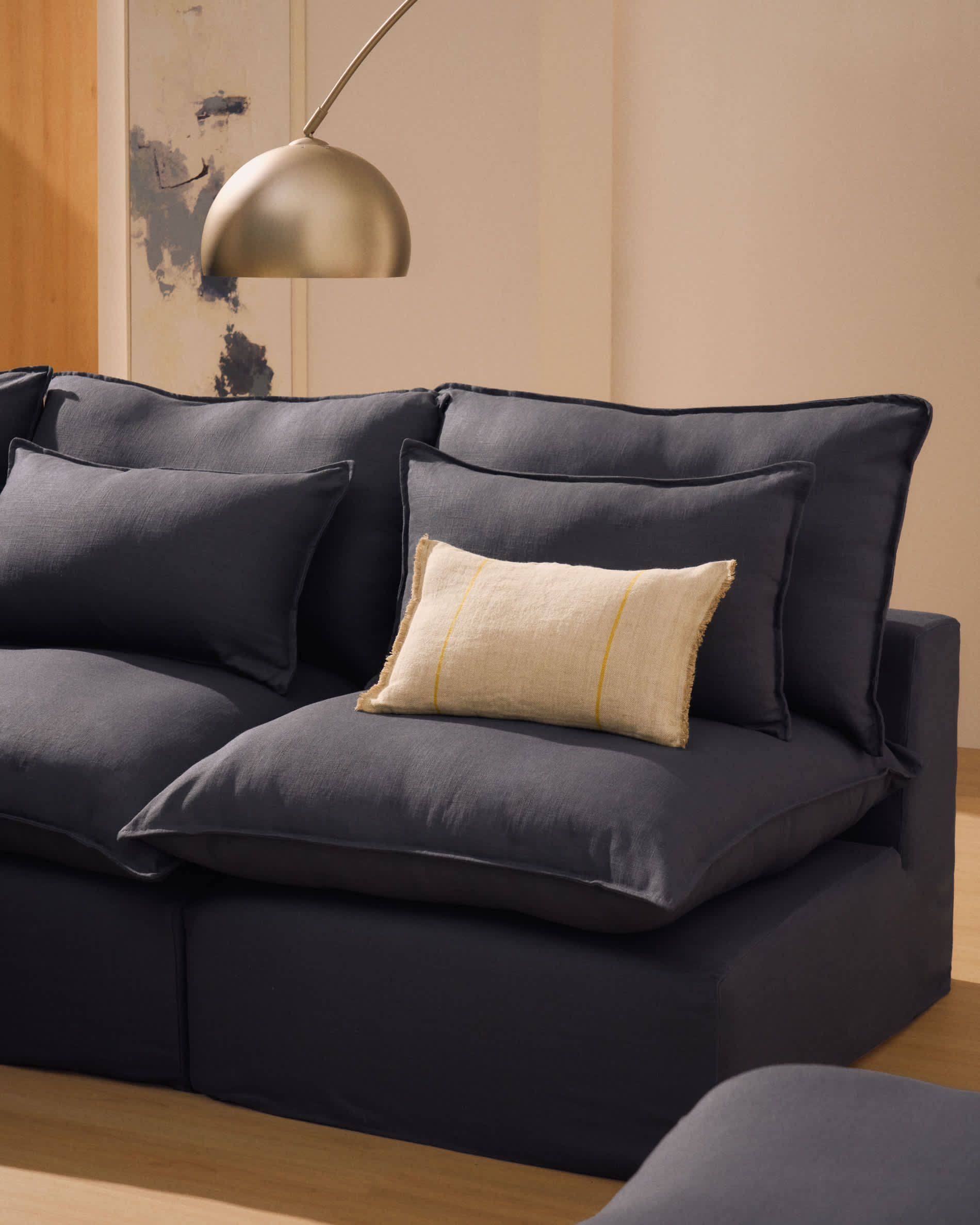 Anarela dark grey linen and viscose 6-seater modular corner sofa with removable cover 327 x 217cm / 217 x 327cm FSC Mix Credit