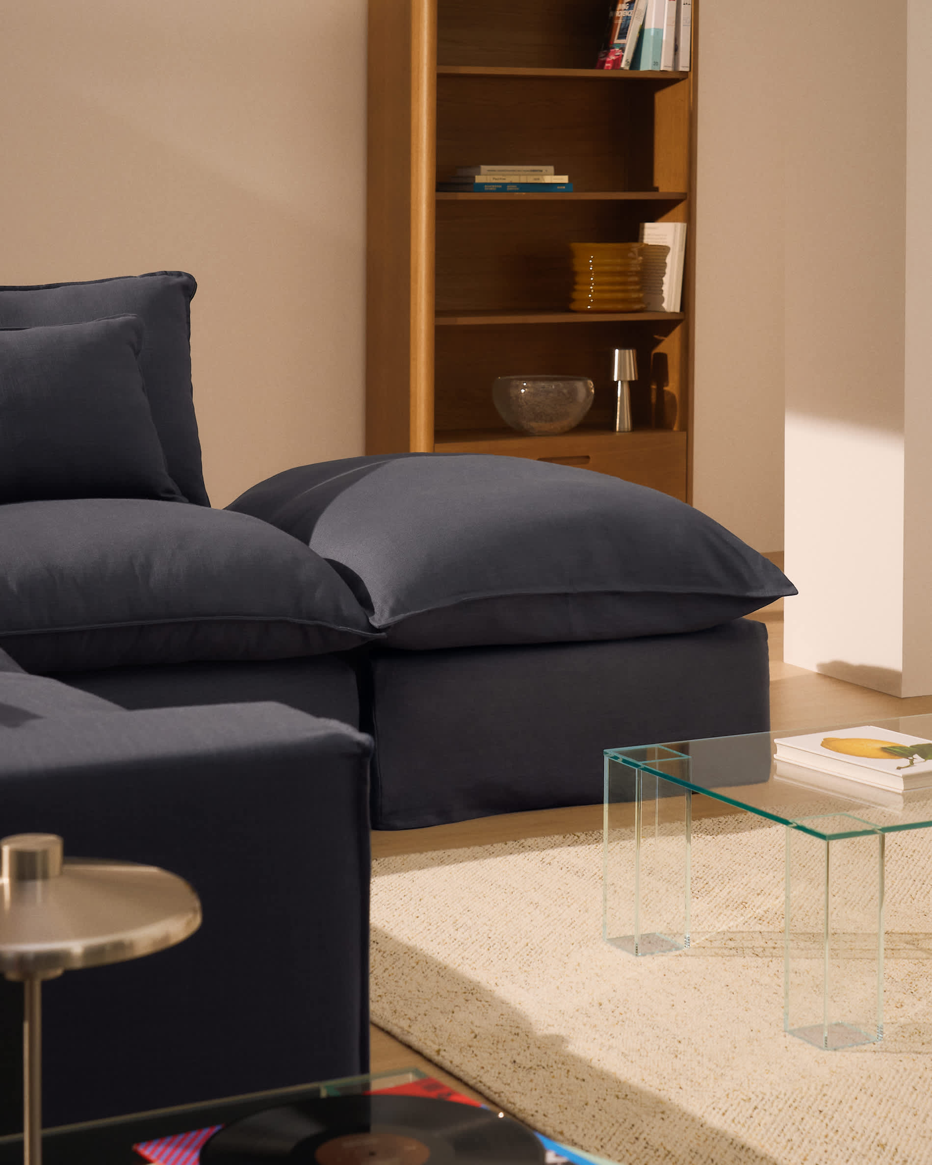 Anarela dark grey linen and viscose 3-seater modular sofa with end module and removable cover 310cm FSC Mix Credit