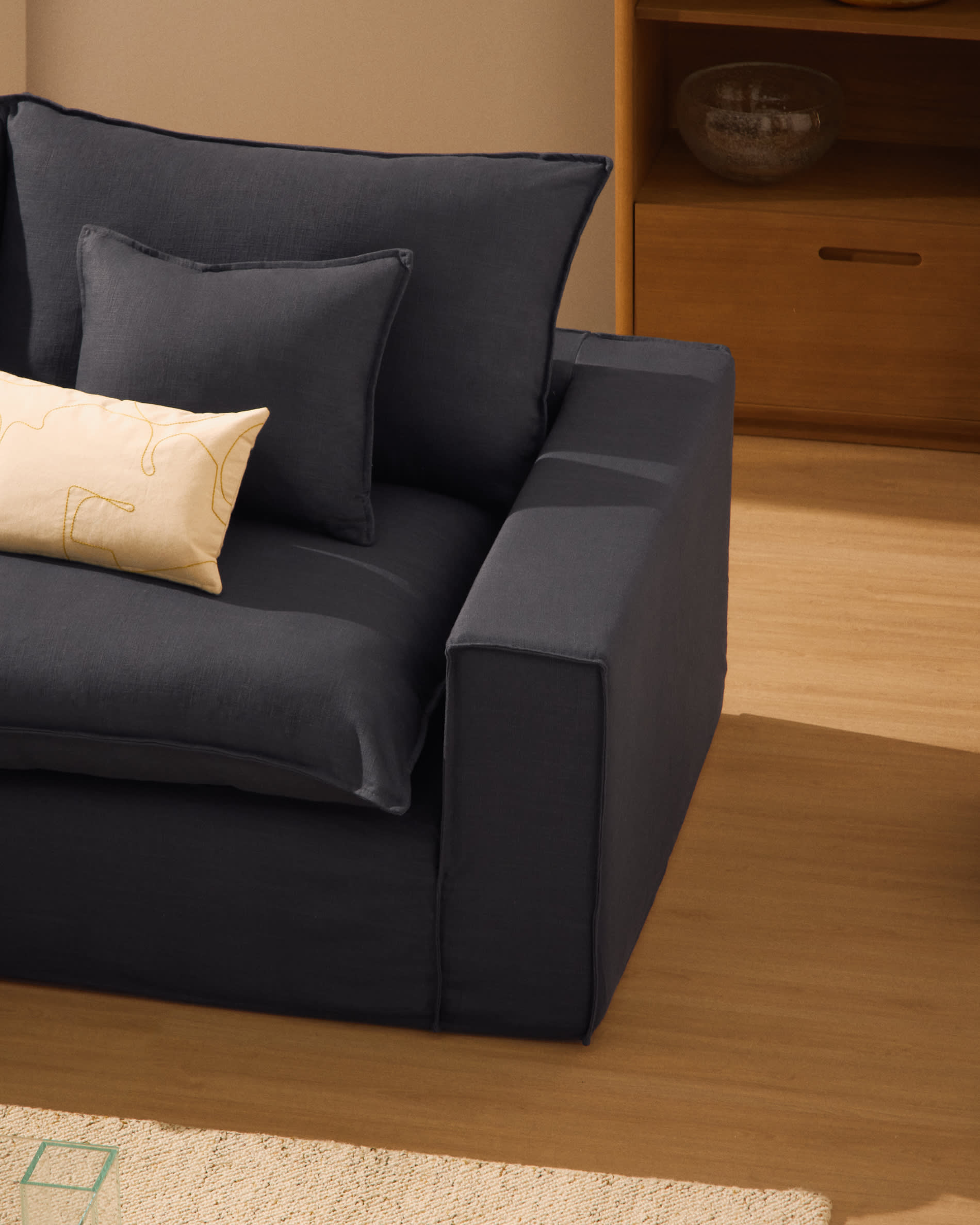 Anarela dark grey linen and viscose 3-seater modular sofa with removable cover 310cm FSC Mix Credit