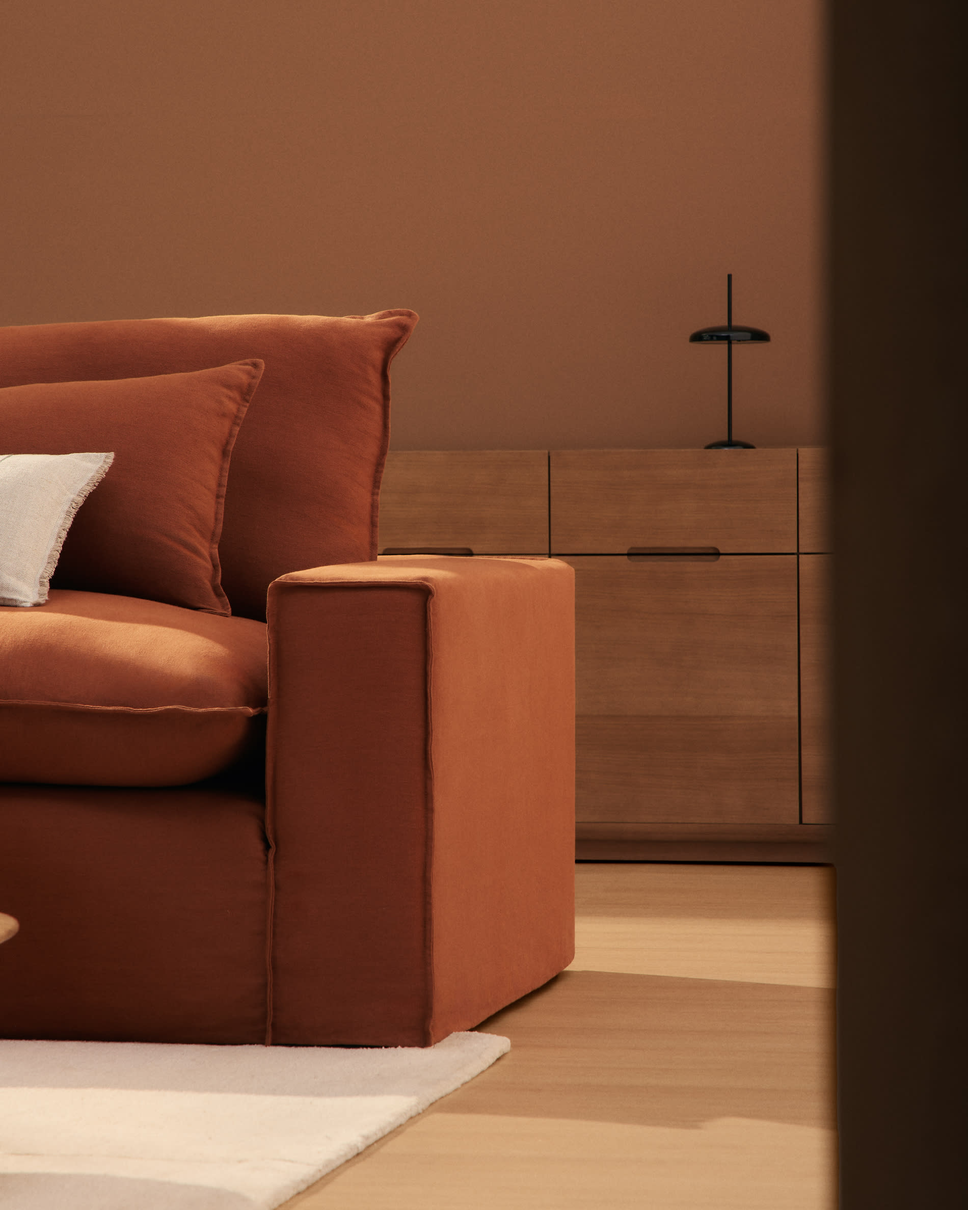 Anarela 100% terracotta linen 3-seater modular sofa with removable cover 310cm FSC Mix Credit