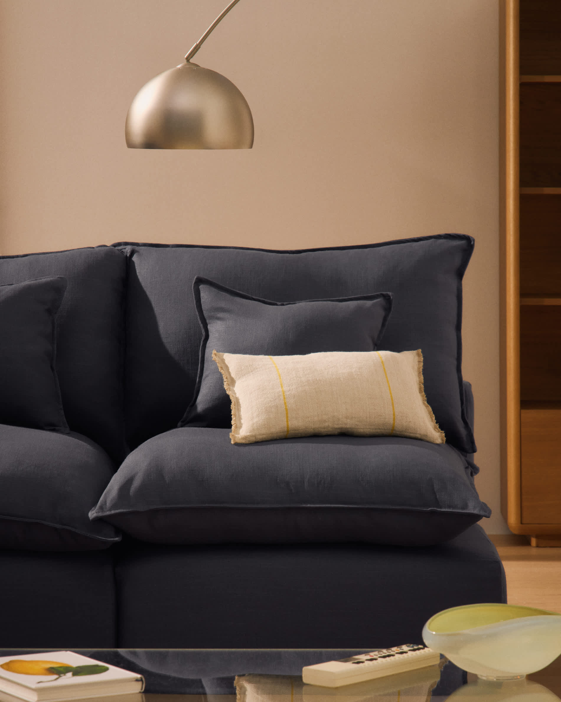 Anarela dark grey linen and viscose 4-seater modular corner sofa with removable cover 287 x 197cm / 197 x 287cm FSC Mix Credit
