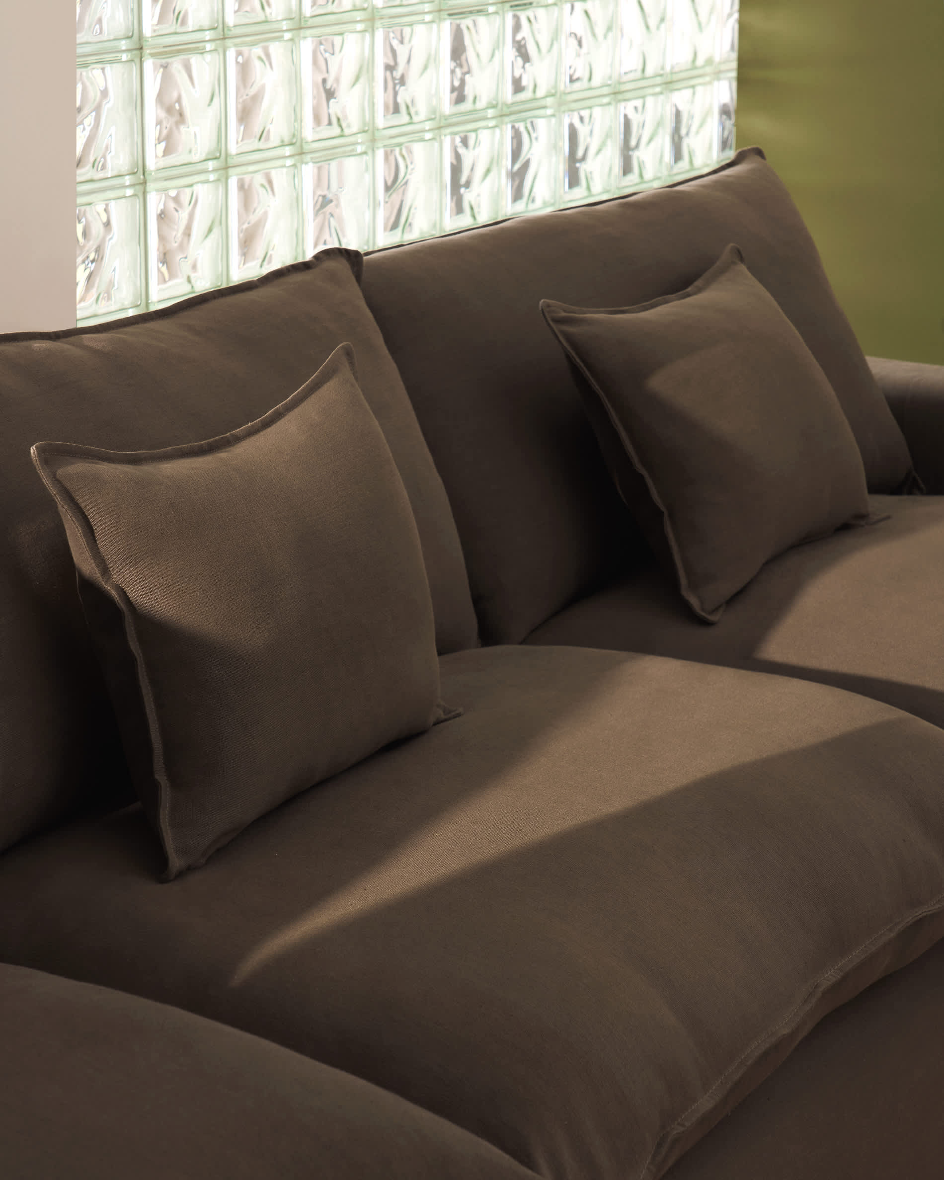 Anarela 100% taupe linen 3-seater sofa with removable cover 280 cm FSC Mix Credit