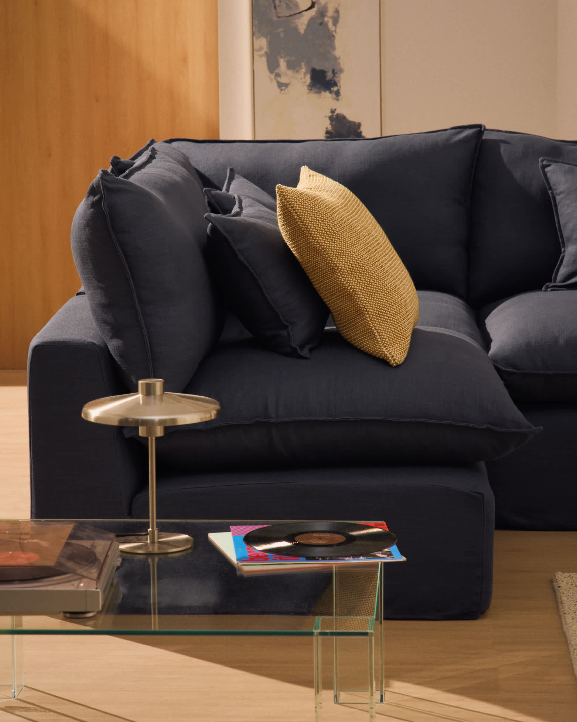 Anarela dark grey linen and viscose 6-seater modular corner sofa with removable cover 327 x 217cm / 217 x 327cm FSC Mix Credit