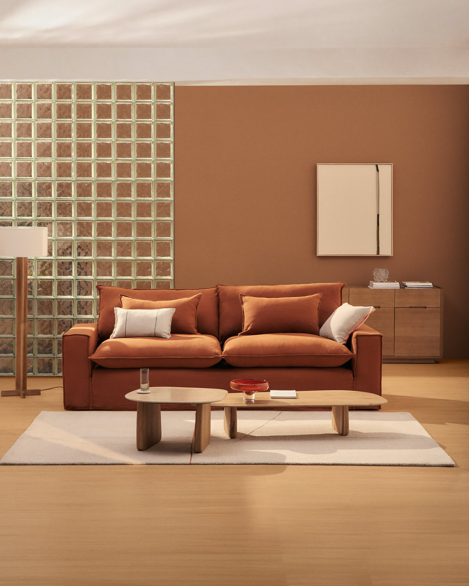 Anarela 100% terracotta linen 2-seater sofa with removable cover 240 cm FSC Mix Credit