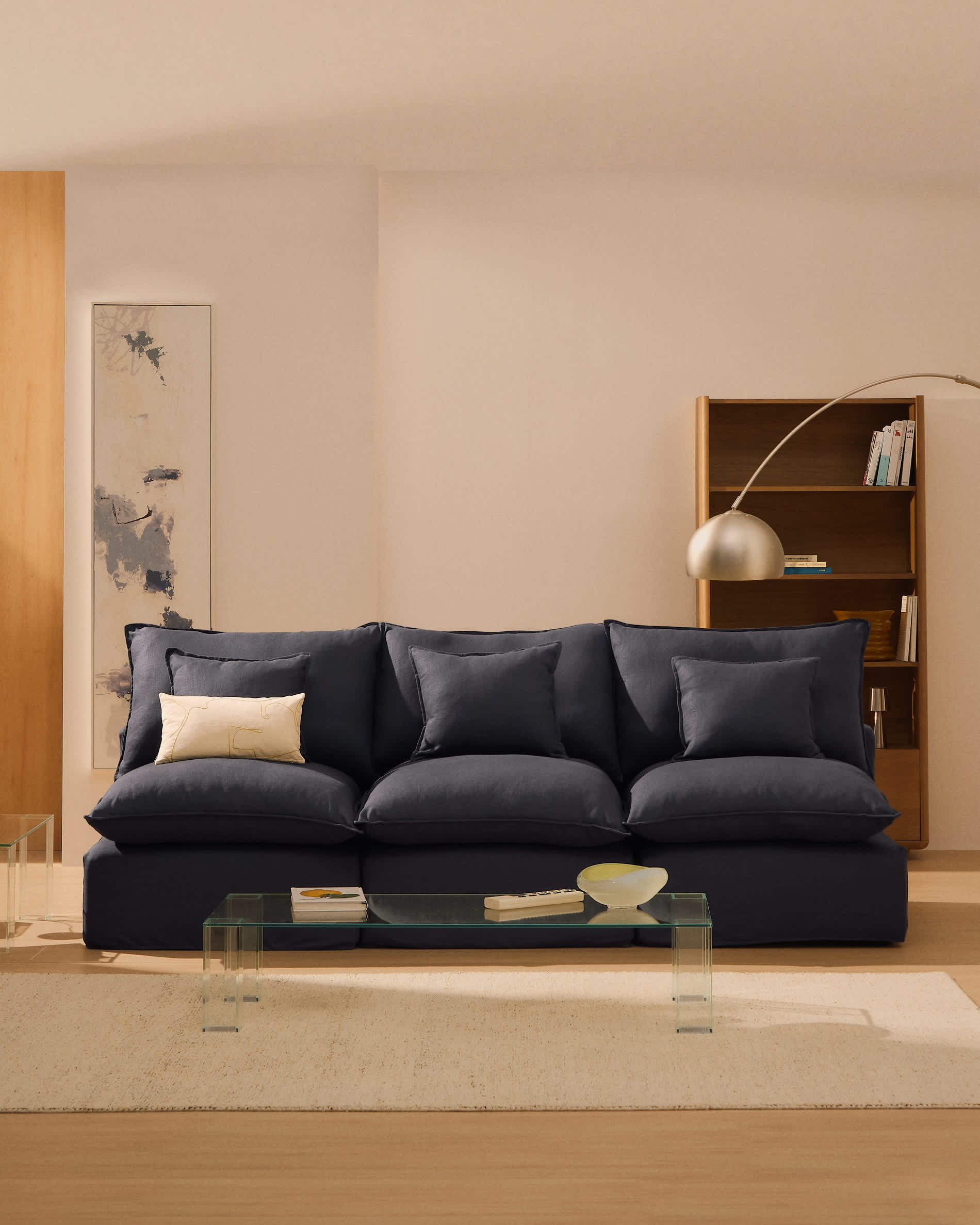 Anarela dark grey linen and viscose 3-seater modular sofa with removable cover 270cm FSC Mix Credit