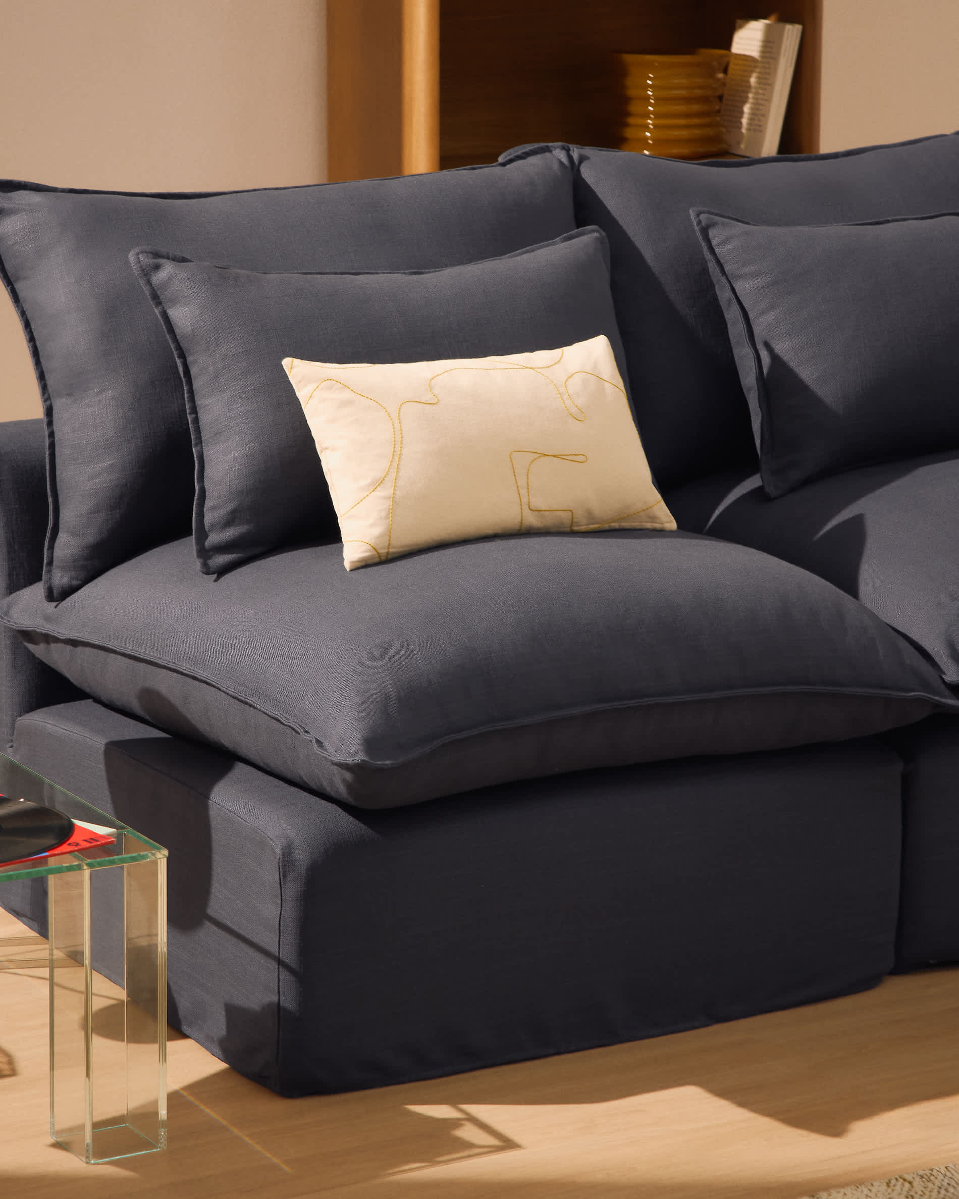Anarela dark grey linen and viscose 3-seater modular sofa with removable cover 220cm FSC Mix Credit