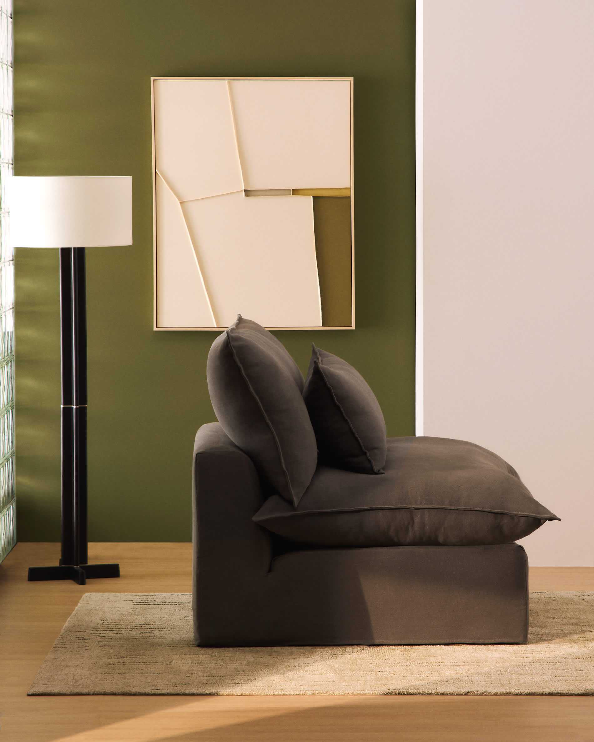 Anarela 100% taupe linen armchair with removable cover 90cm FSC Mix Credit