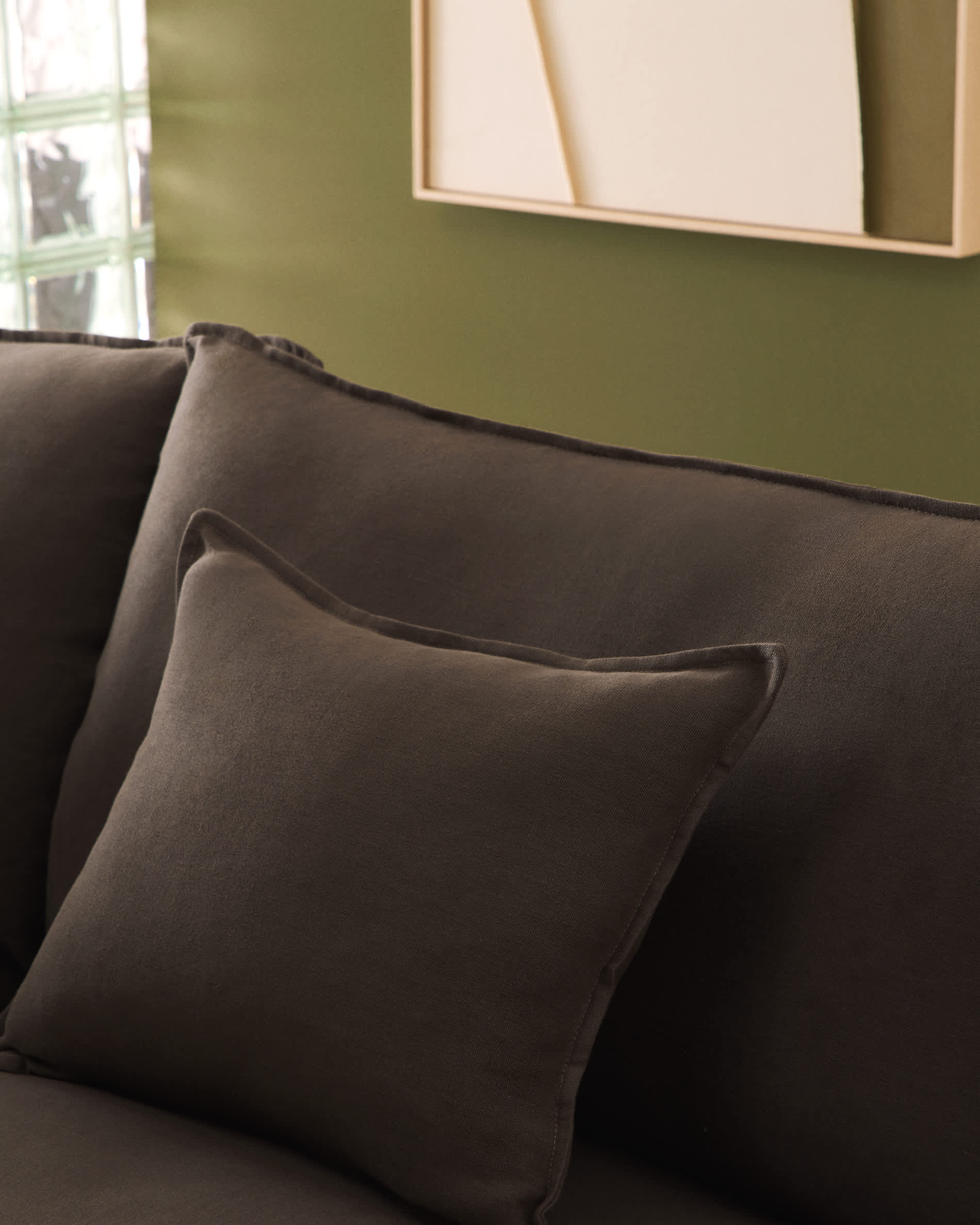 Anarela 100% taupe linen 3-seater modular sofa with removable cover 310cm FSC Mix Credit
