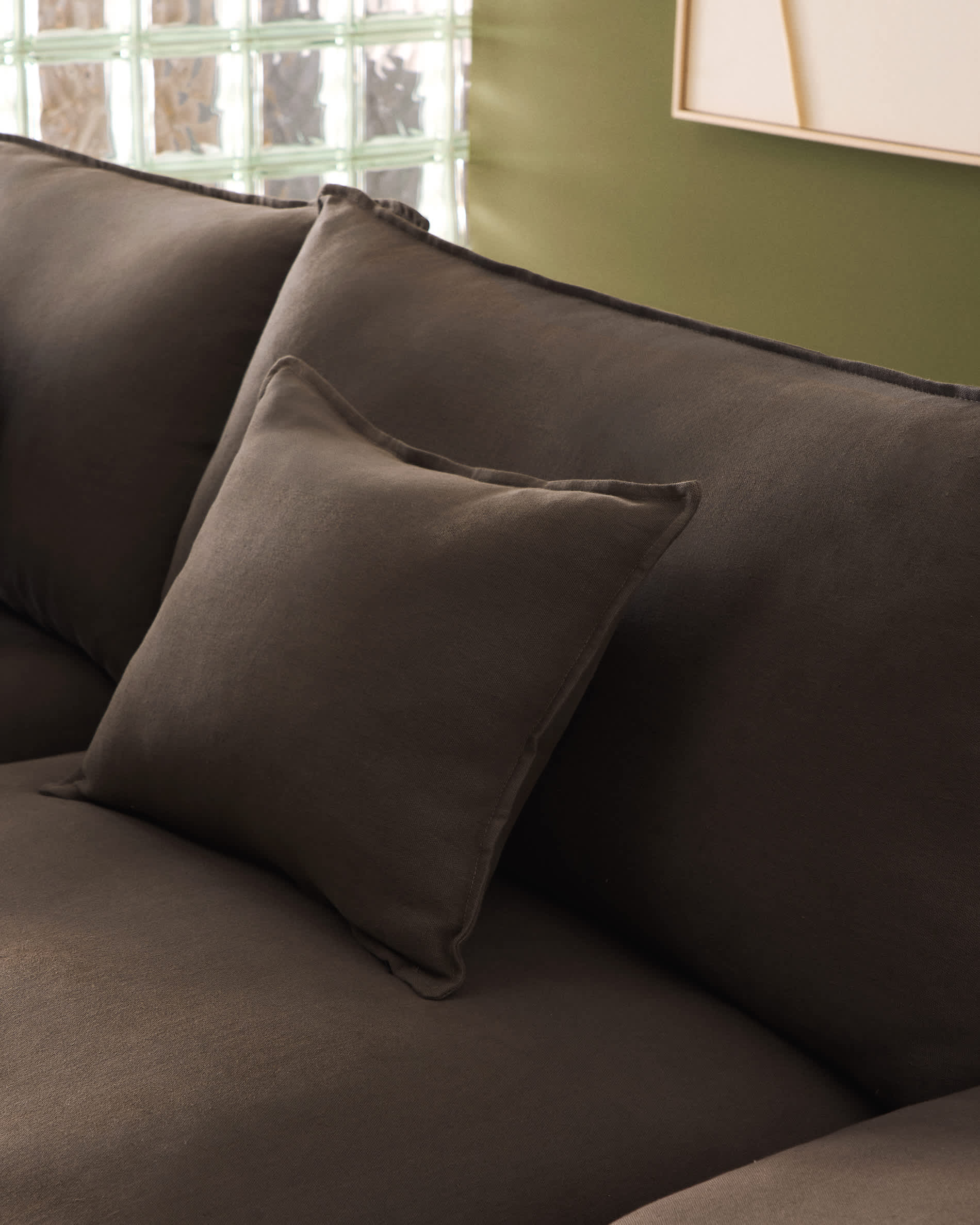 Anarela 100% taupe linen 2-seater sofa with removable cover 220 cm FSC Mix Credit