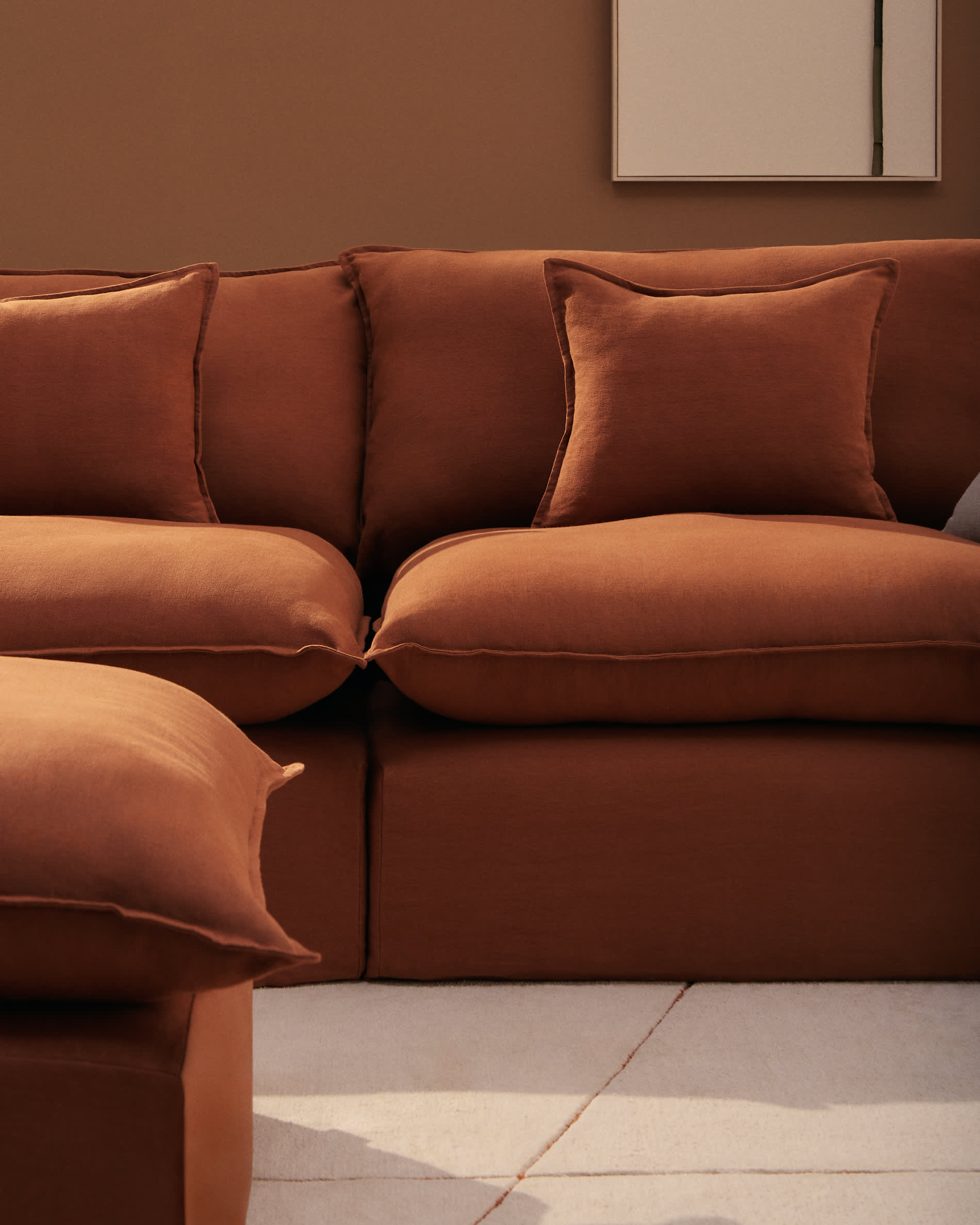Anarela 100% terracotta linen 3-seater modular sofa with removable cover 270cm FSC Mix Credit