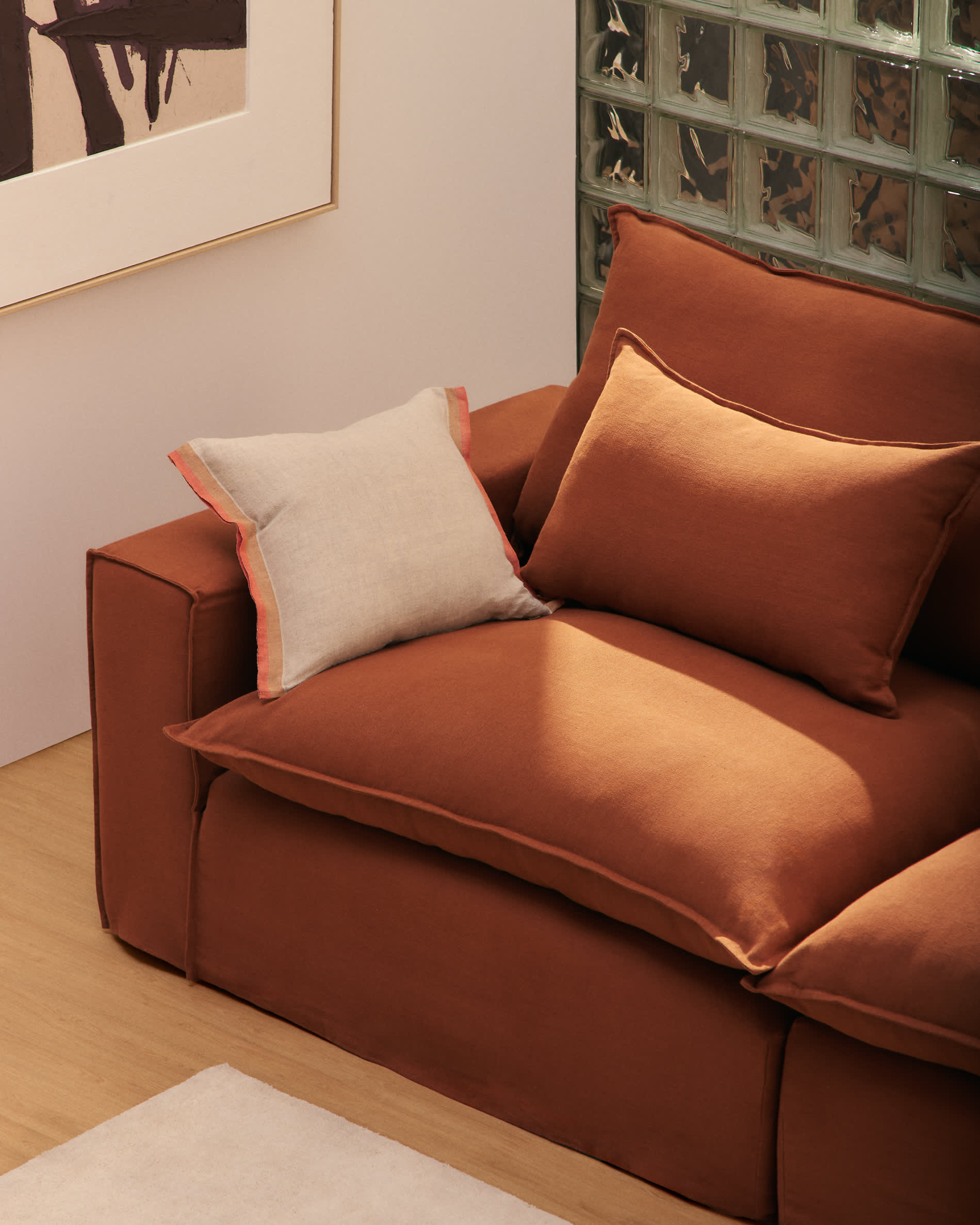 Anarela 100% terracotta linen 2-seater sofa with removable cover 240 cm FSC Mix Credit